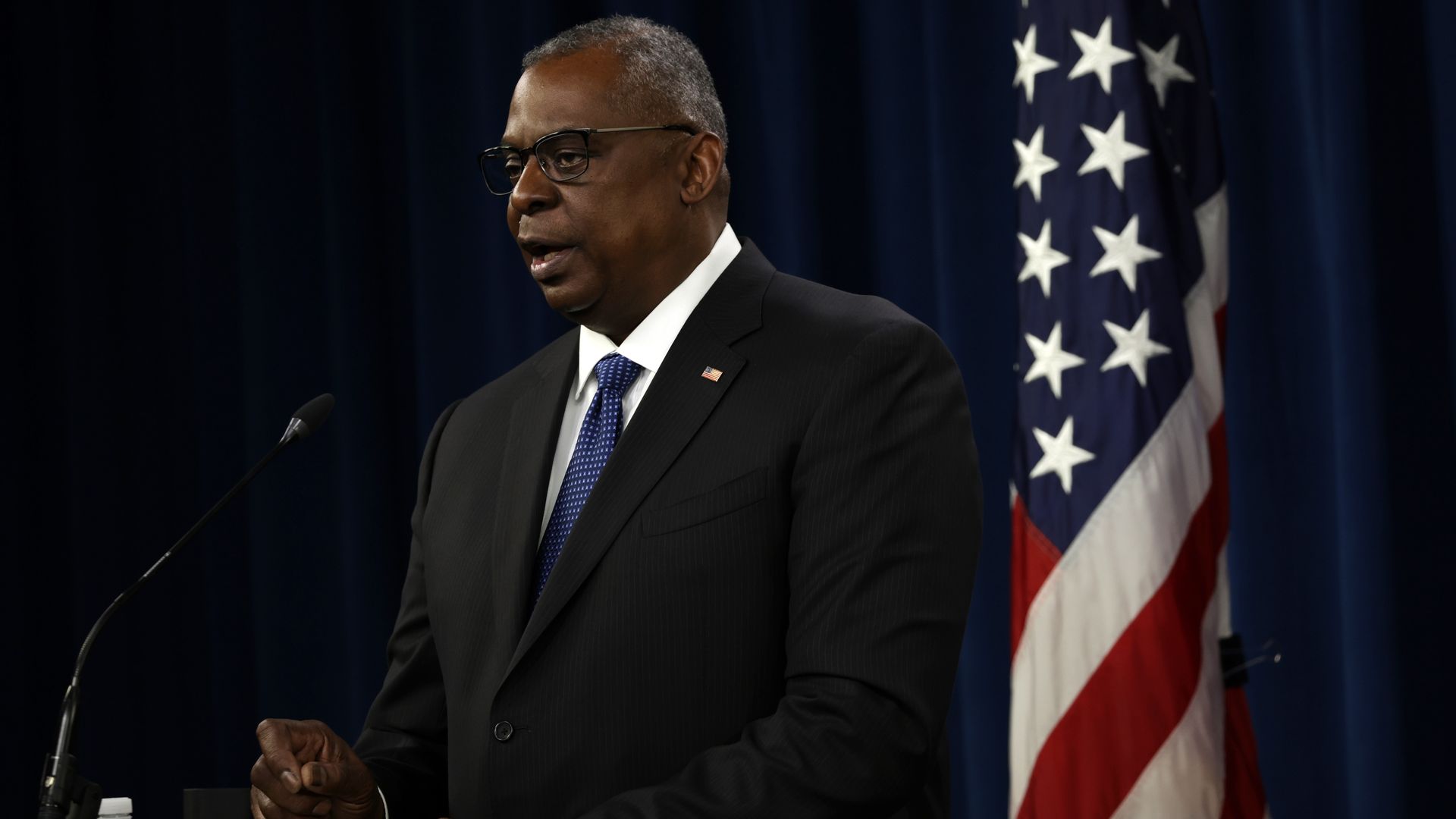 Secretary of Defense Lloyd Austin speaking at the Pentagon in January 2022.
