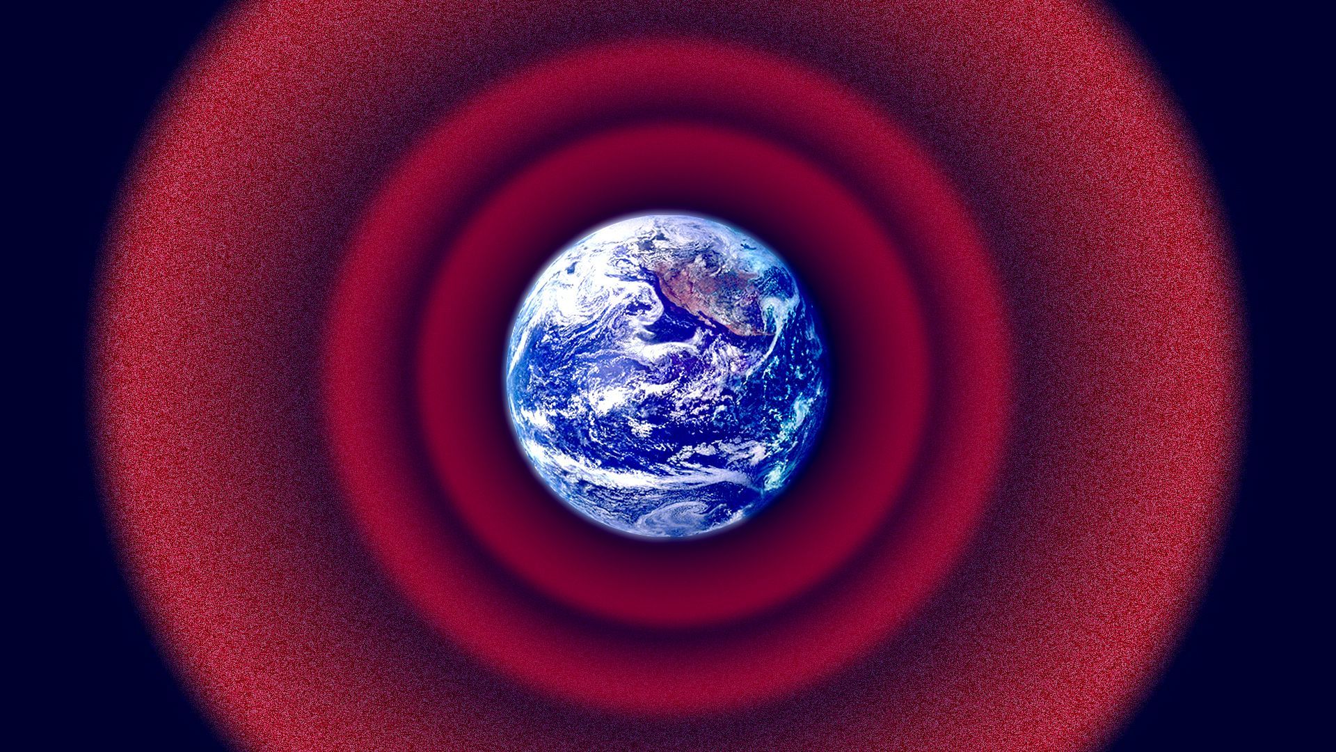 Illustration of Earth with red rings emanating outward