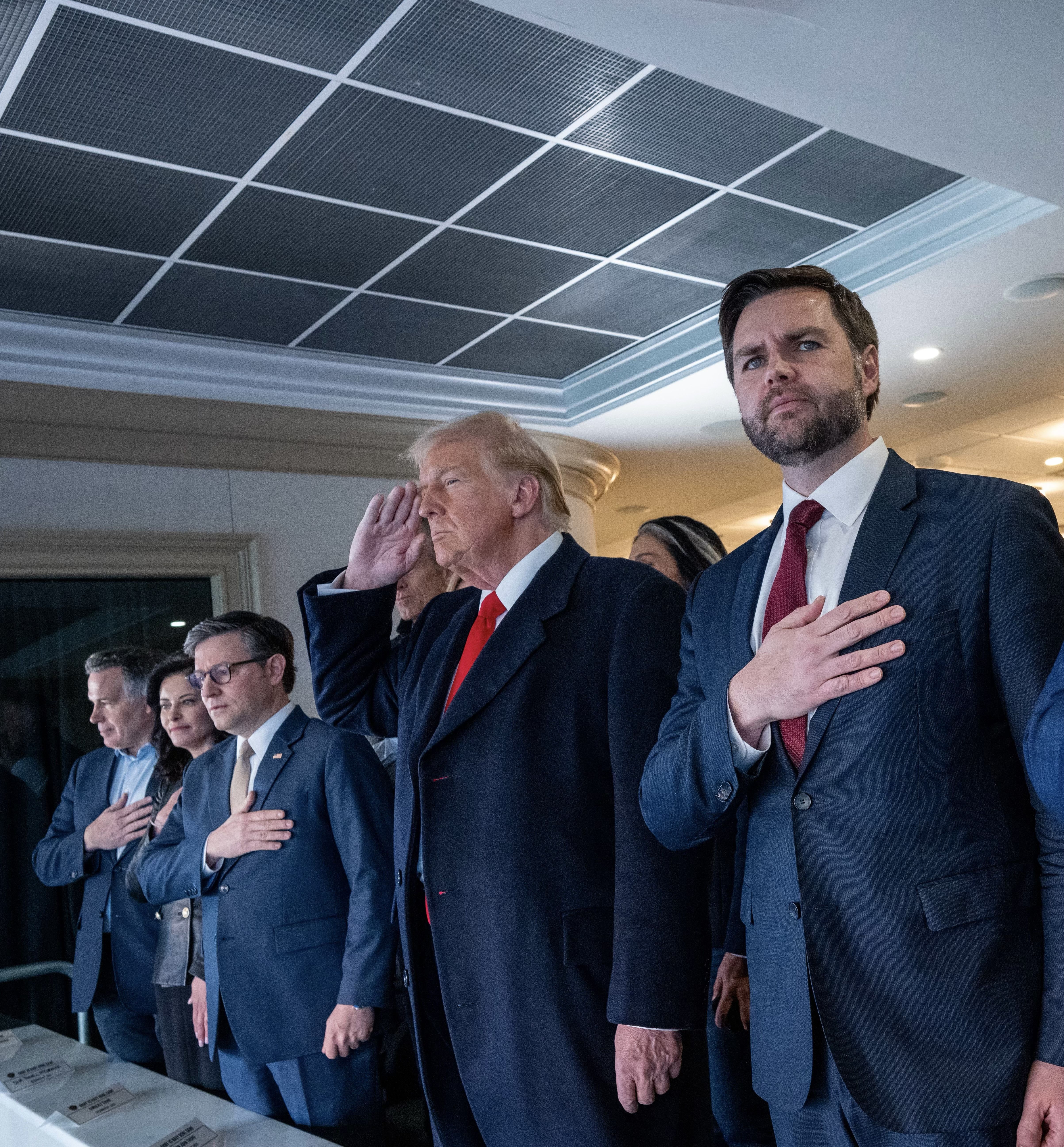Above: Sen.-elect Dave McCormick (R-Pa.), a West Point graduate and Army combat veteran, and Dina Powell, his wife, hosted Trump in their box.