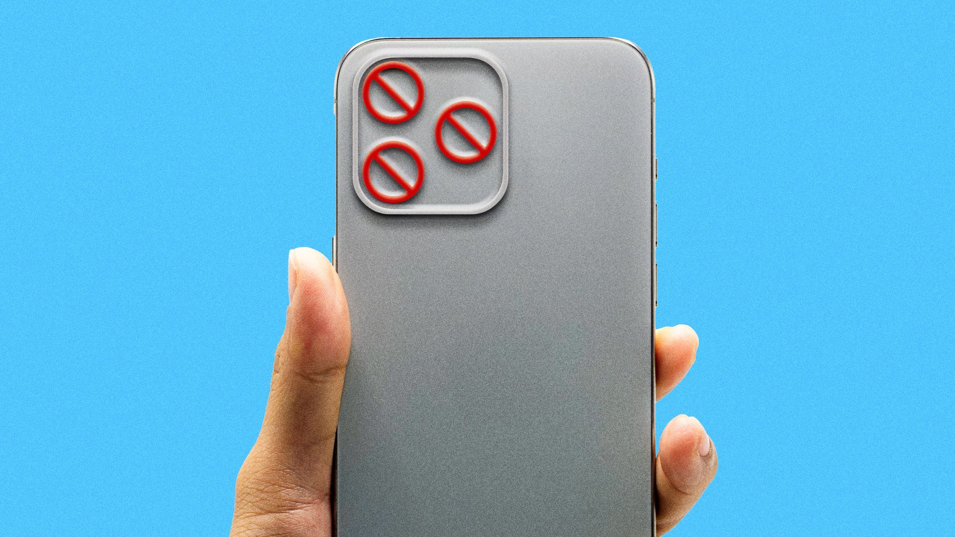 Illustration of cell phone camera lenses replaced with the "no" symbol.