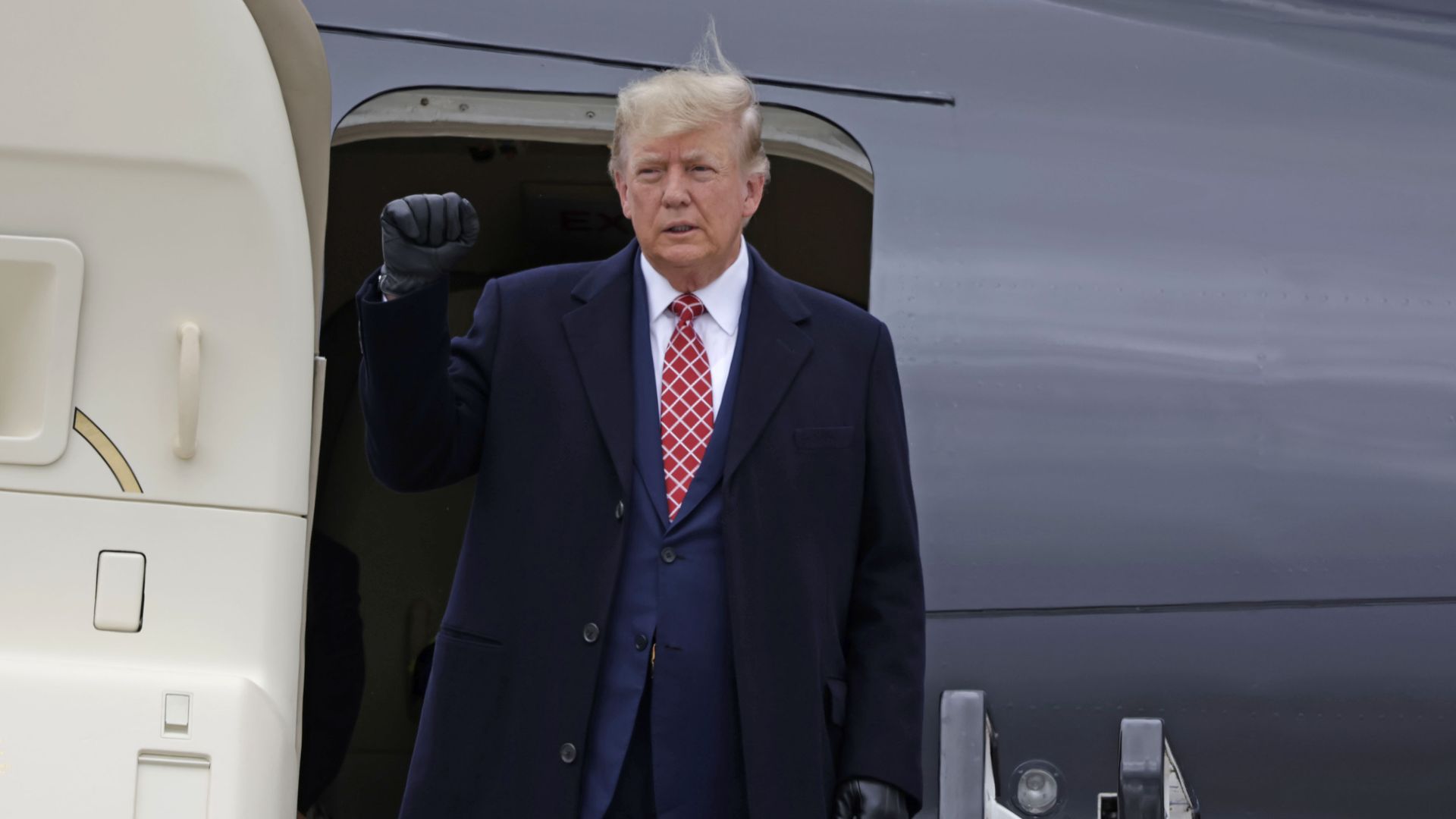Former U.S. President Donald Trump disembarks his plane "Trump Force One" at Aberdeen Airport on May 1, 2023 in Aberdeen, Scotland.