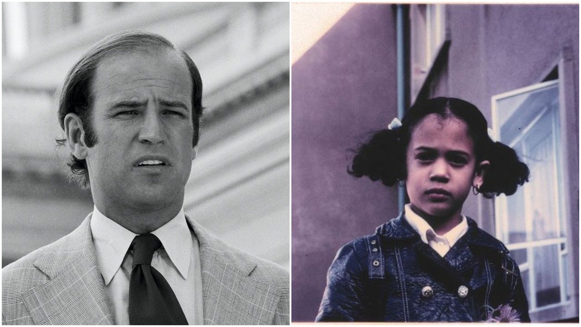 Then-Senator Joe Biden in 1974 and a young Kamala Harris