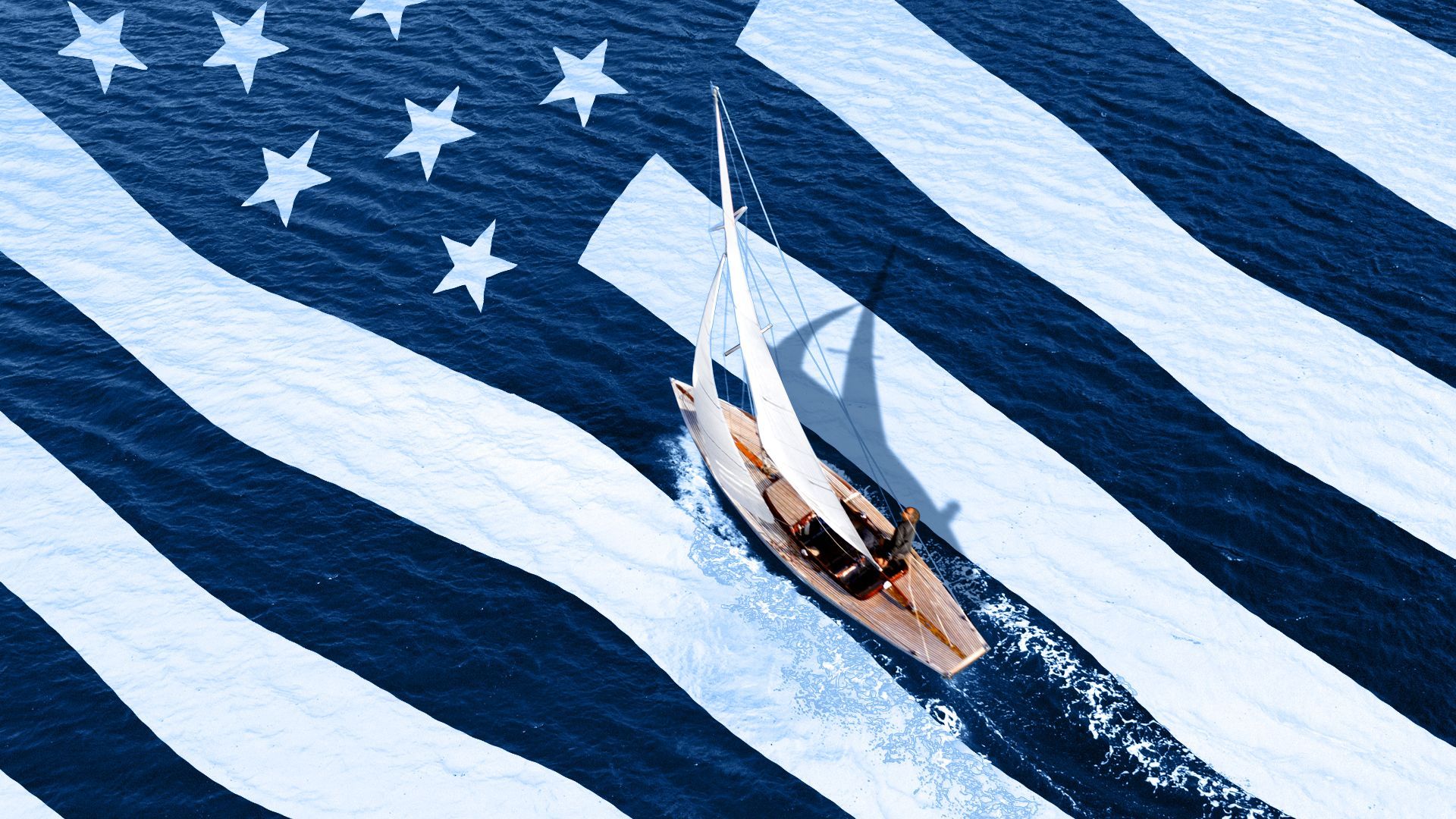 Illustration of a sailboat on a body of water with a US flag overlay