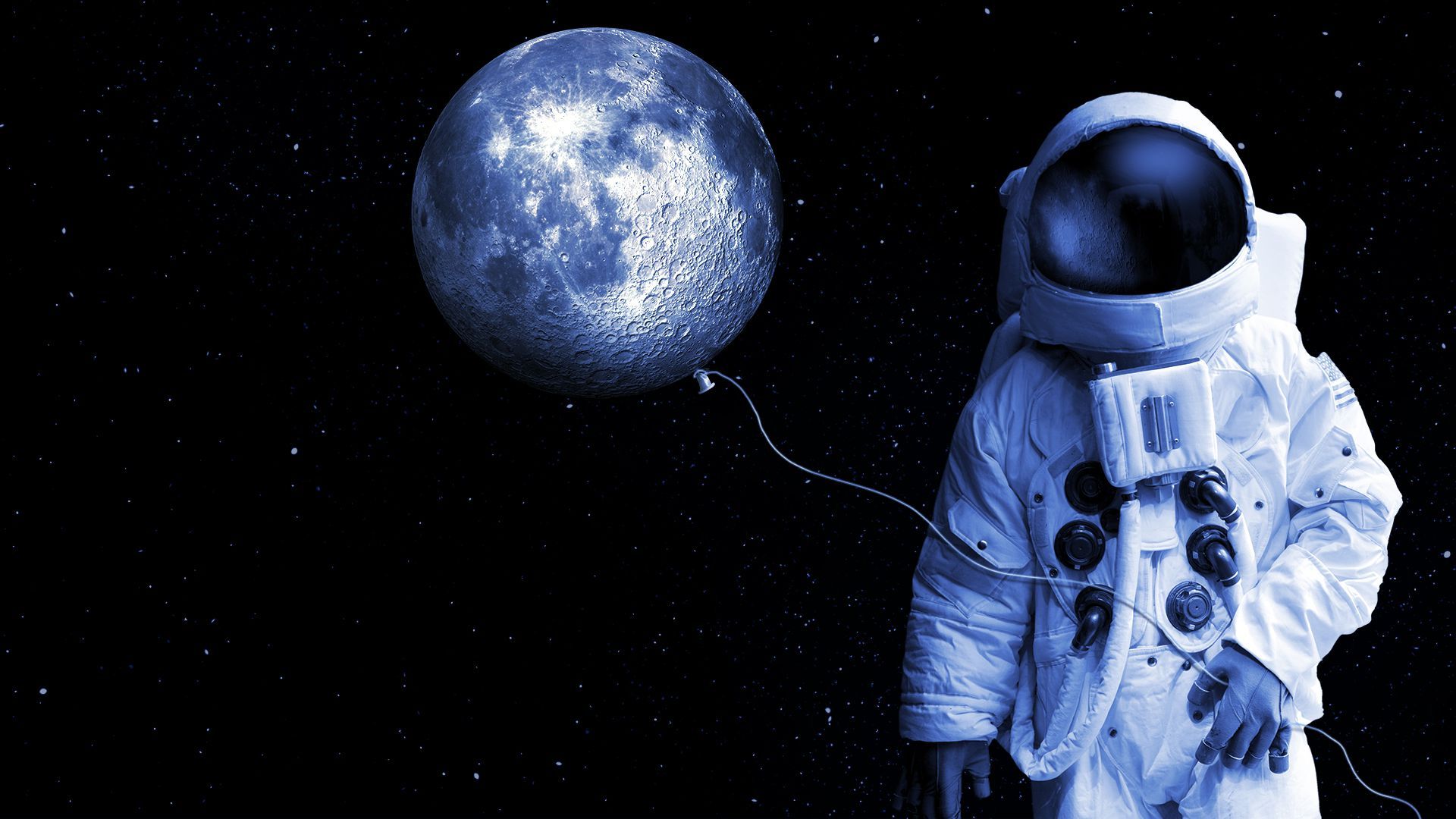 Illustration of an astronaut holding a balloon made of the moon.