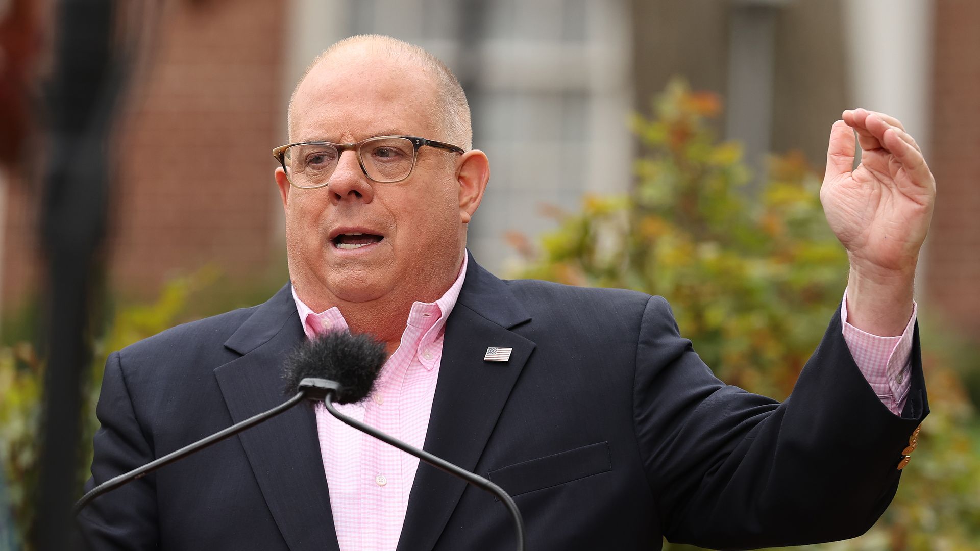 Maryland Gov. Larry Hogan (R) speaking in a news conference in Annapolis, Mayland, in April 2020.