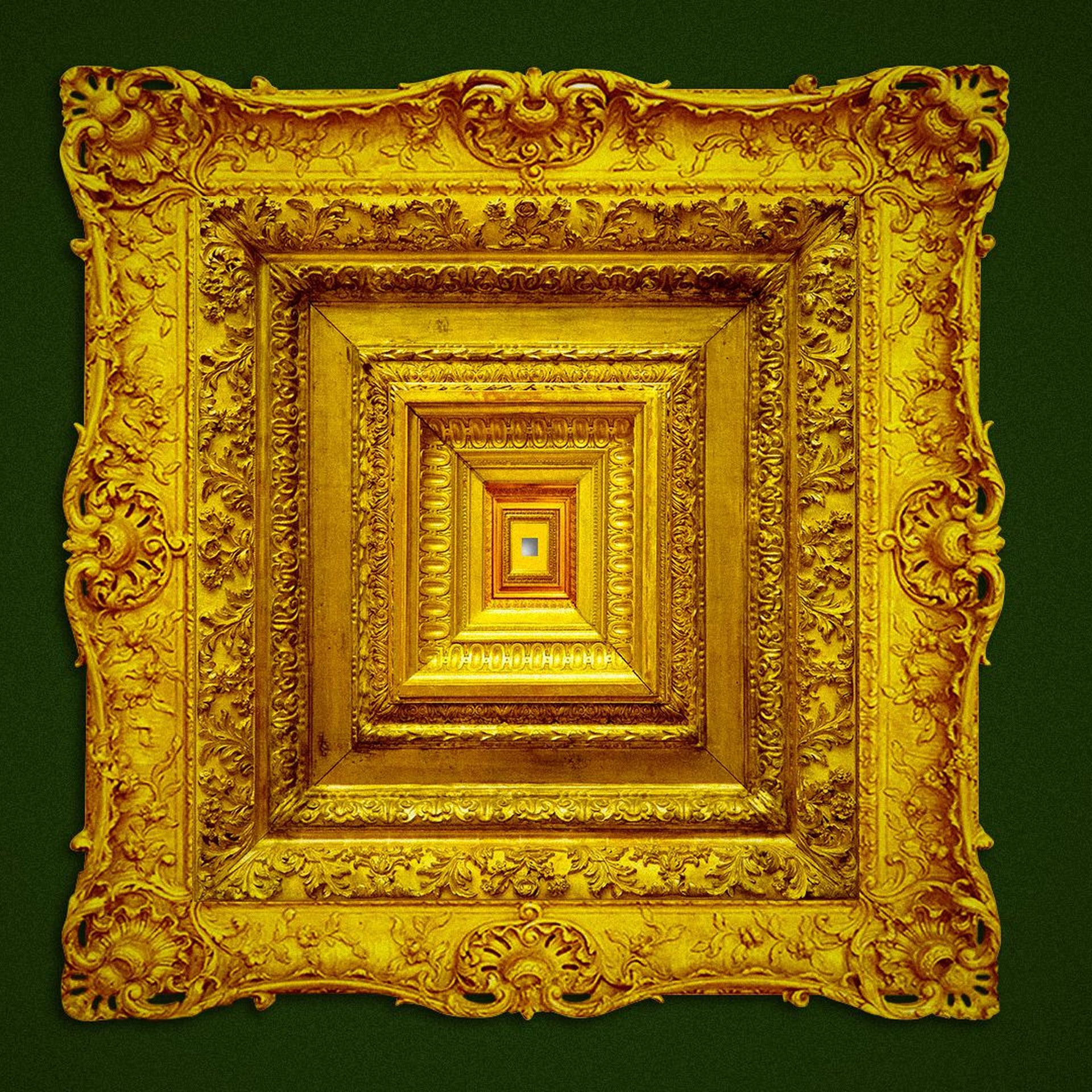 Illustration of an incredibly large and thick frame around a very small miniscule image. 