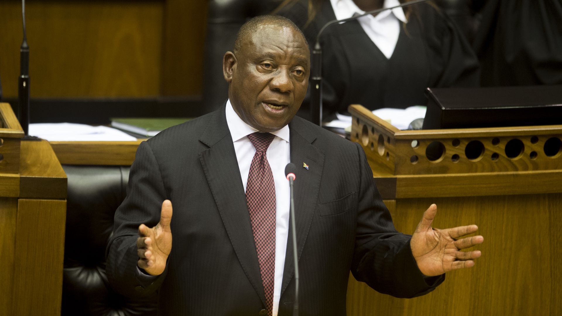 President Cyril Ramaphosa responds during his Question and Answer session in Parliament on March 14, 2018 in Cape Town, South Africa. 