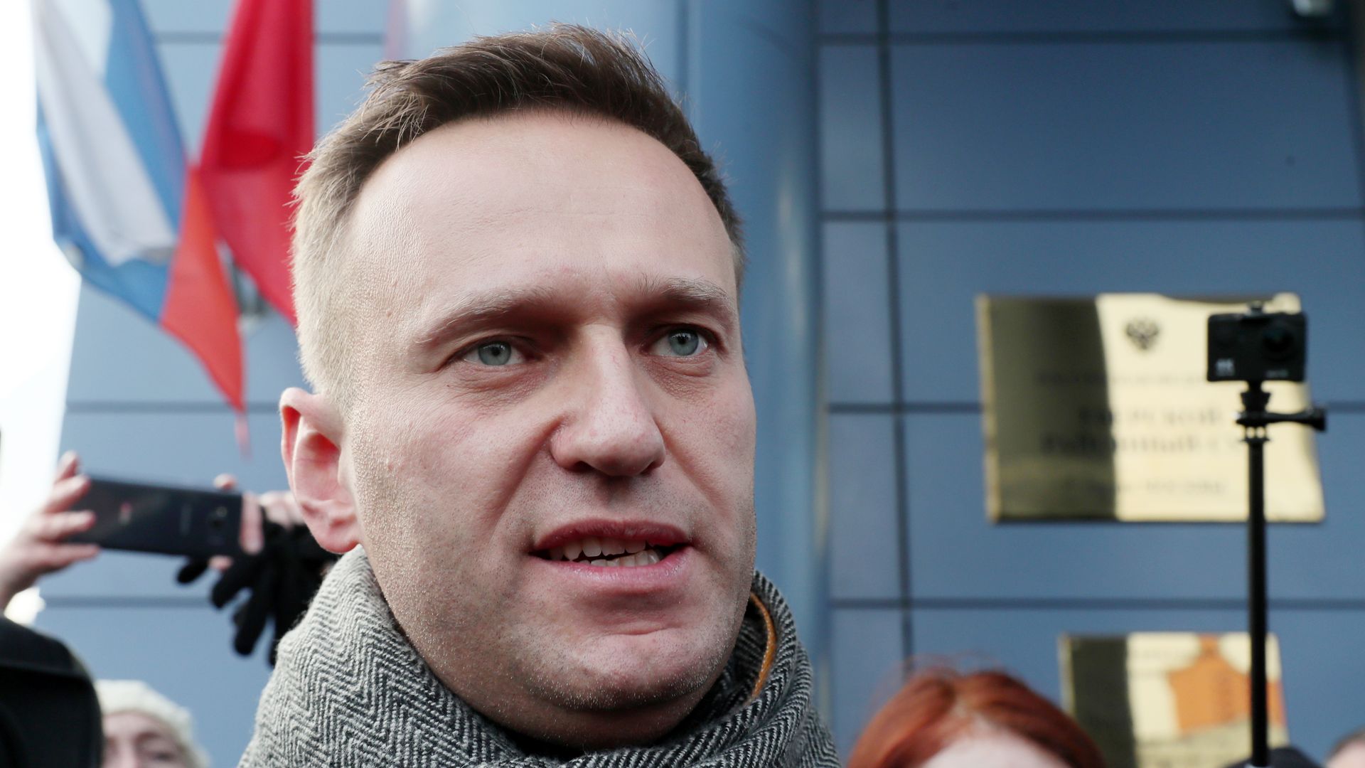 Opposition activist Alexei Navalny is pictured outside Moscow's Meshchansky District court