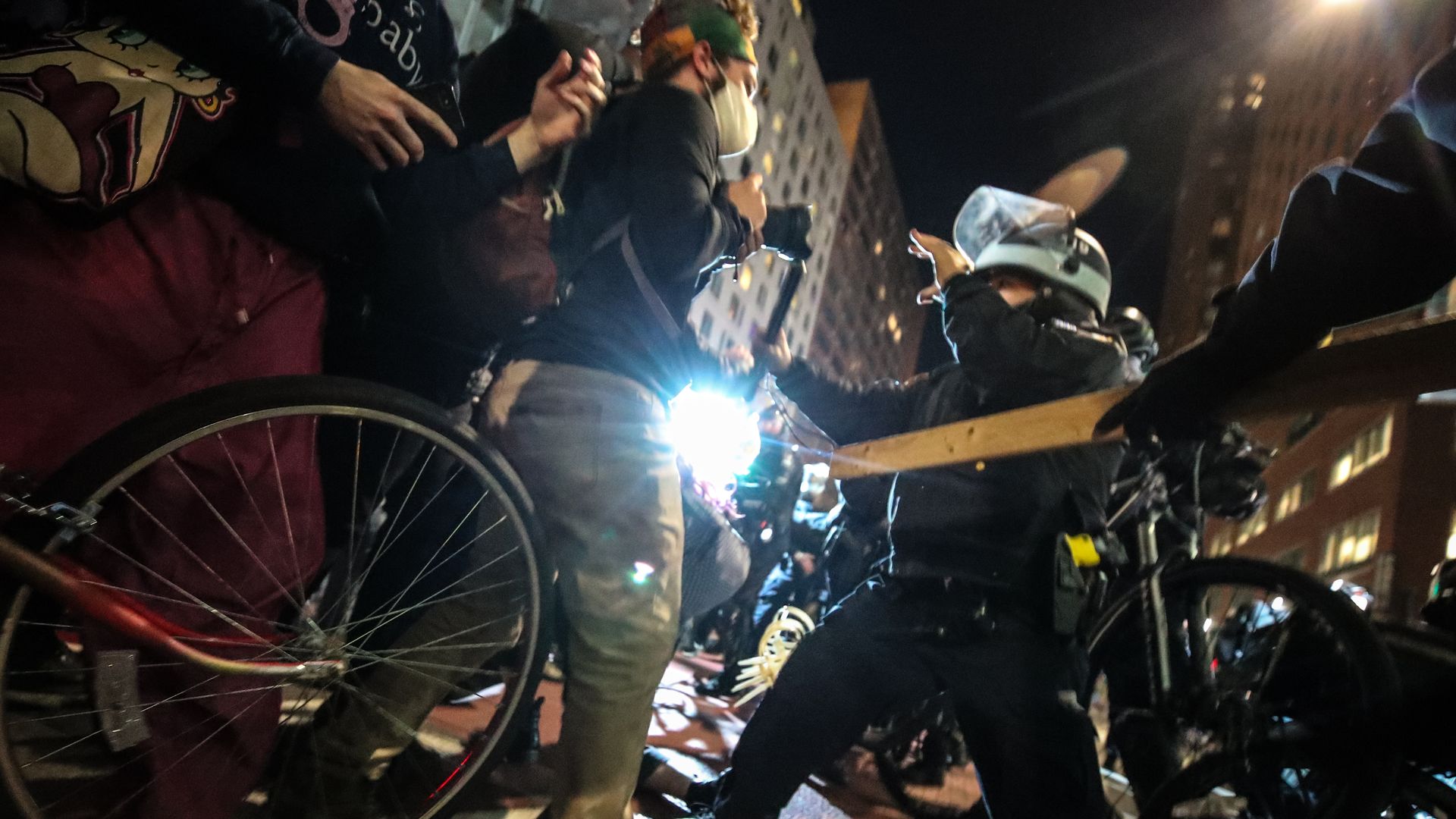 Police clash with election protestors who were marched streets in Manhattan of New York City