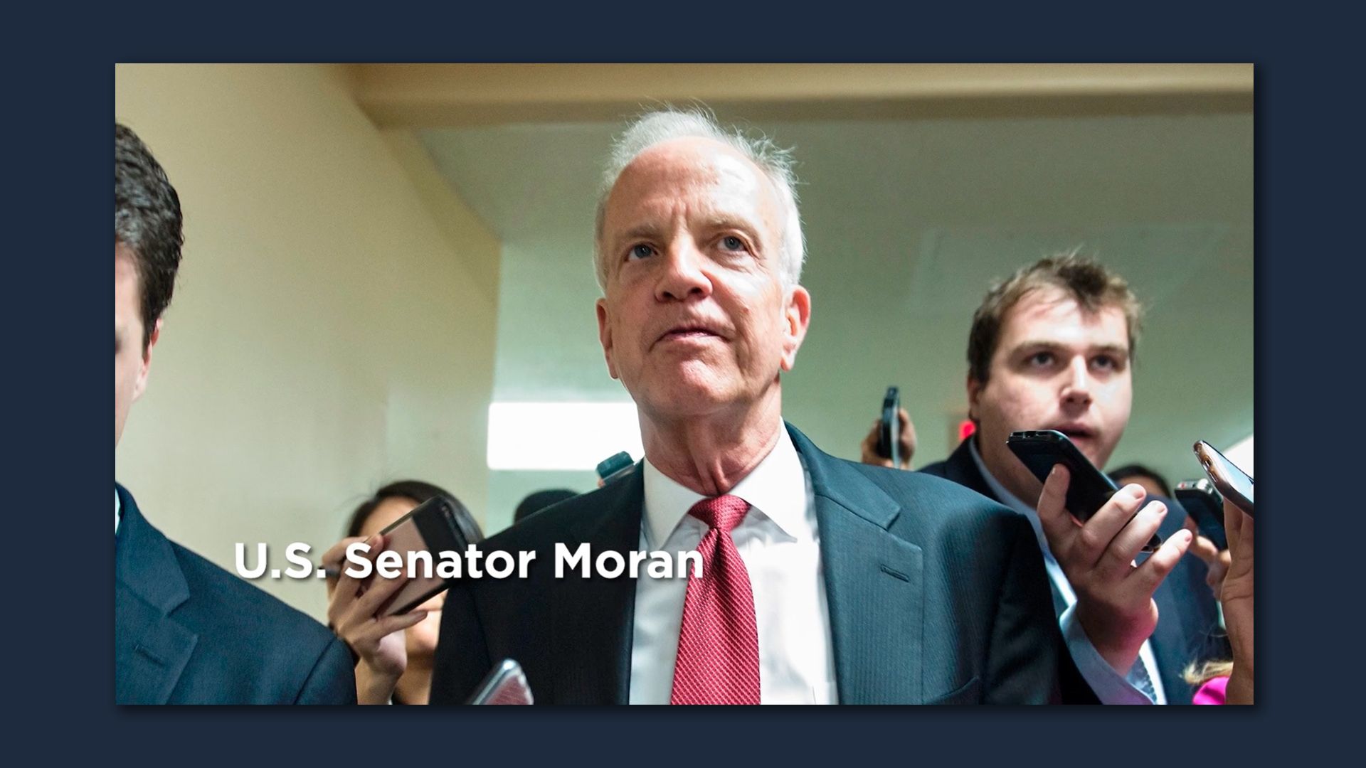A screenshot shows a snippet of a TV ad being run against Sen. Jerry Moran of Kansas.