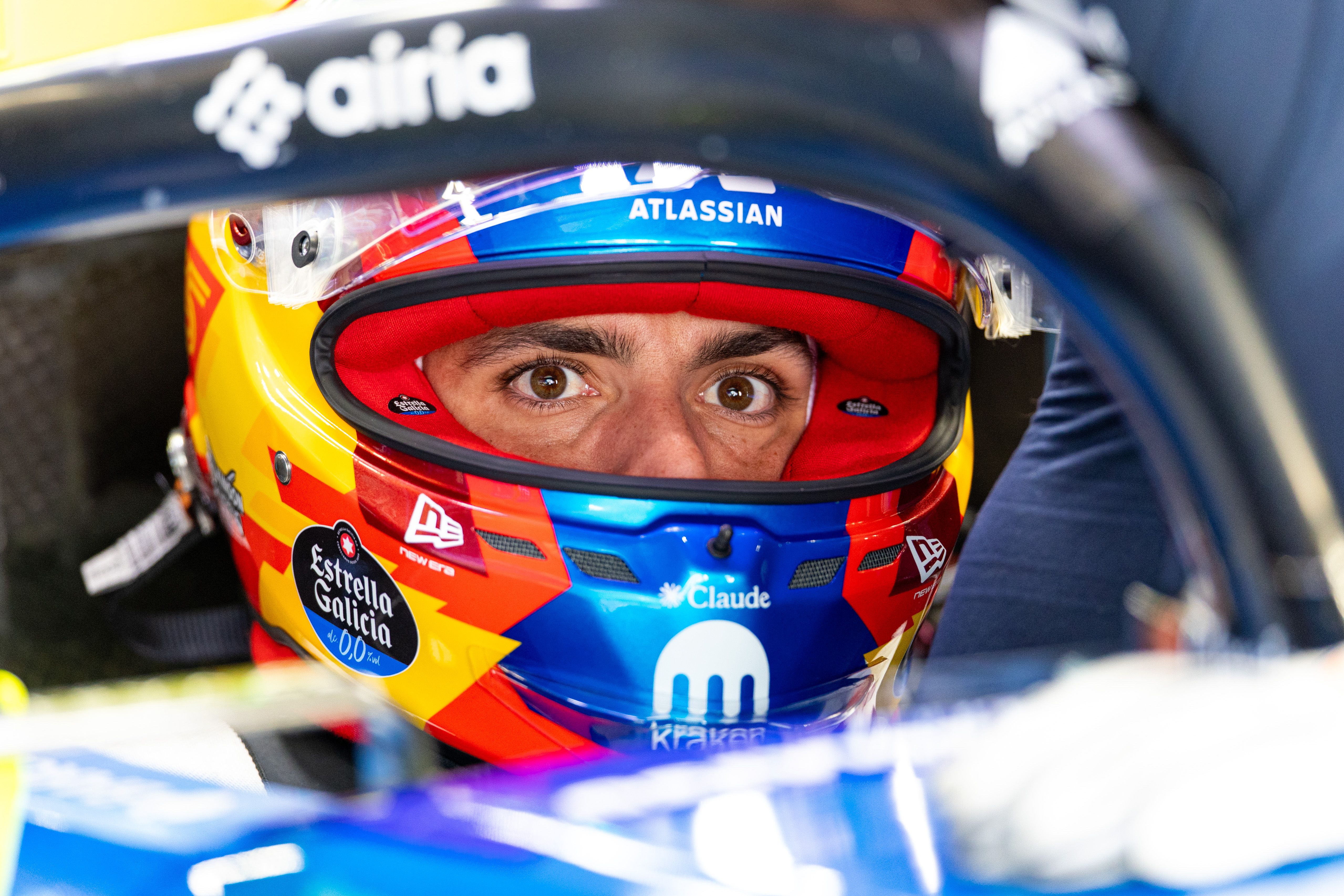 SUZUKA, JAPAN - MARCH 28: Carlos Sainz of Spain and Williams sits in his car in the garage during final practice ahead of the F1 Grand Prix of Japan at Suzuka Circuit on March 28, 2026 in Suzuka, Japan. (Photo by Kym Illman/Getty Images)
