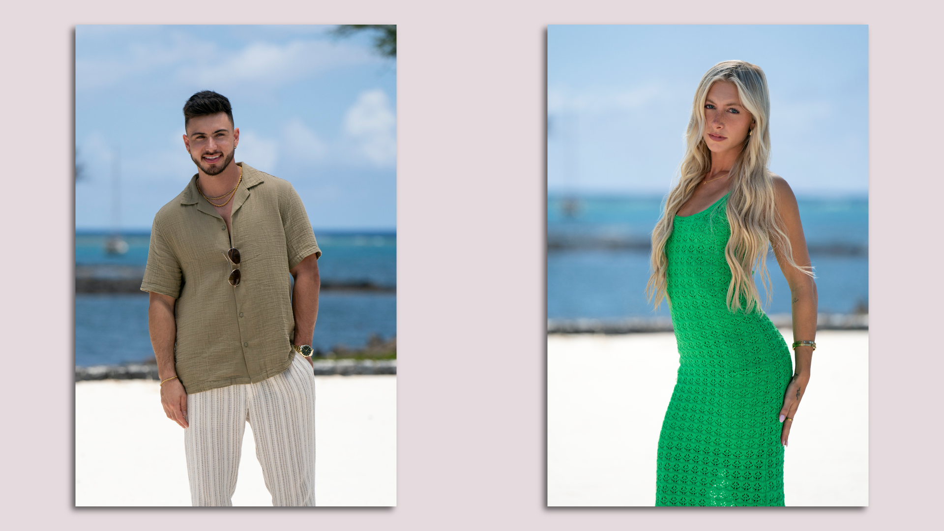 A male and female posing for photos. 