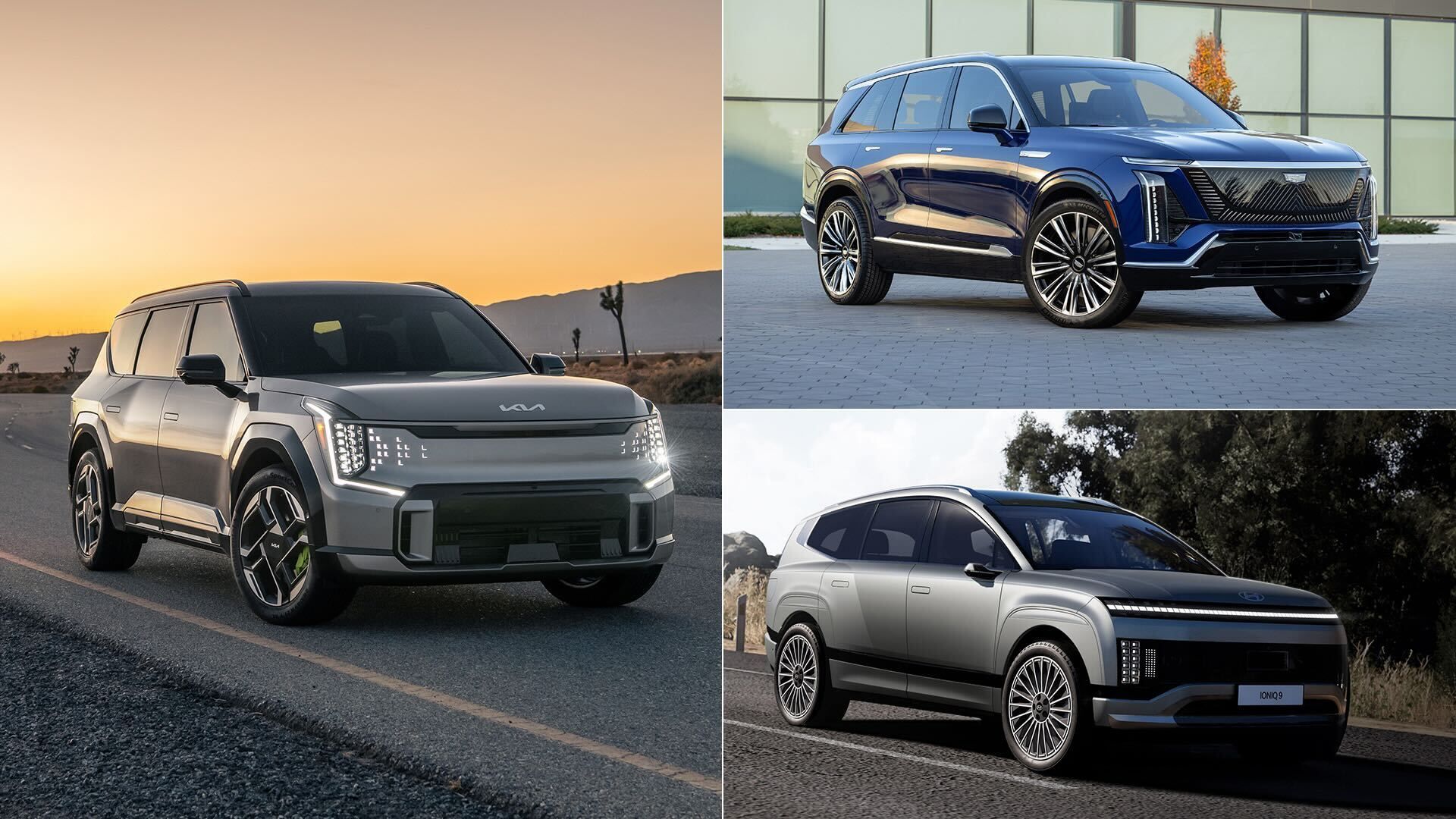 photos of three electric SUVs