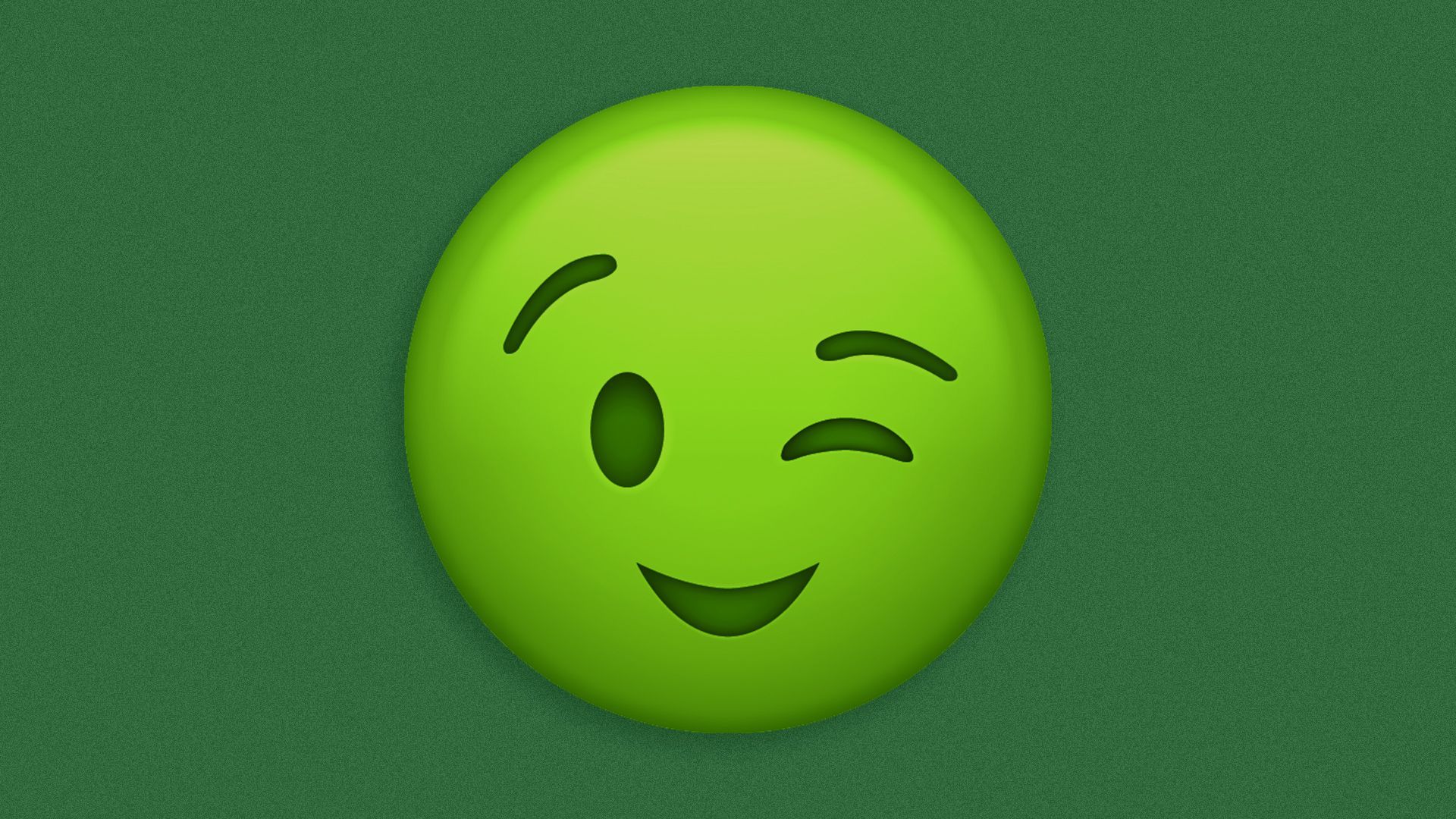 Illustration of a green winking smiley face emoji. 