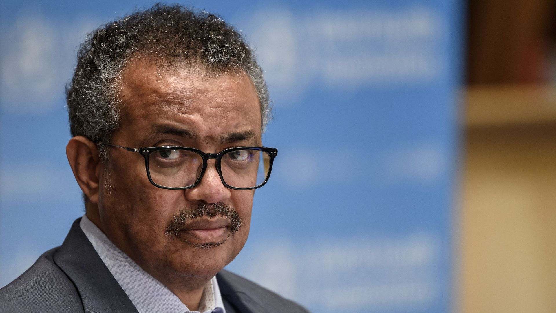 World Health Organization Director-General Tedros Adhanom Ghebreyesus attends a press conference amid the COVID-19 outbreak