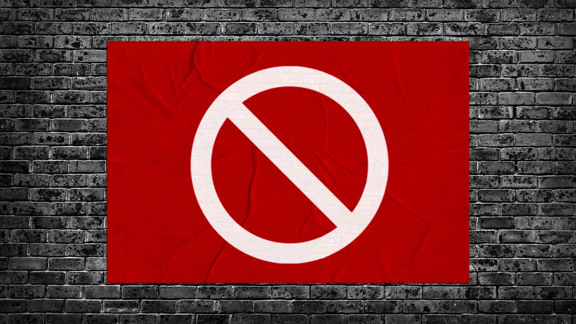 Illustration of a large sign on a building, with a no symbol.