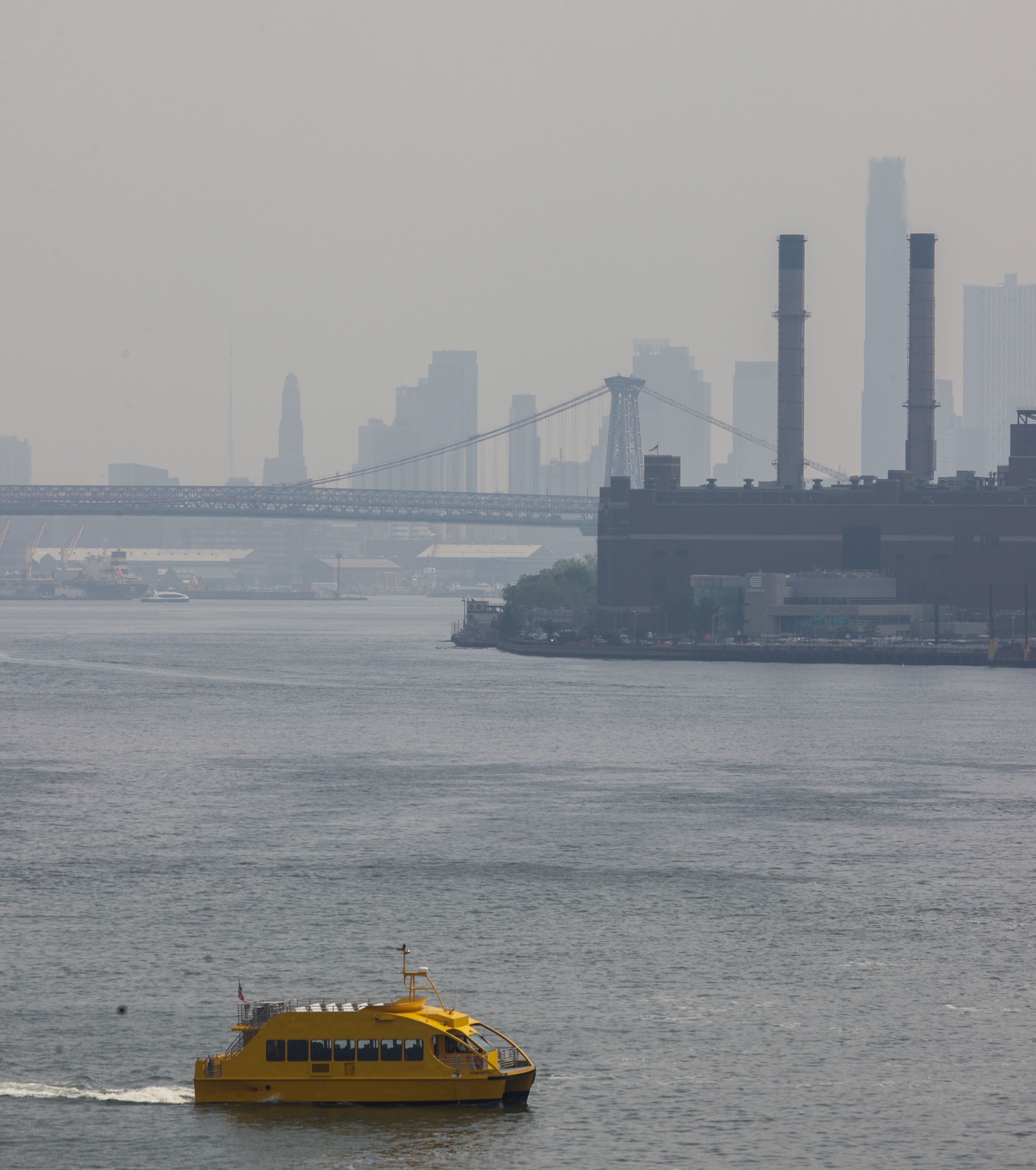  ferry passes as the air quality is at unhealthy levels due to smoke from Canadian wildfires in New York, United States on June 29, 2023. Officials stated that the air quality may worsen in the upcoming days. 