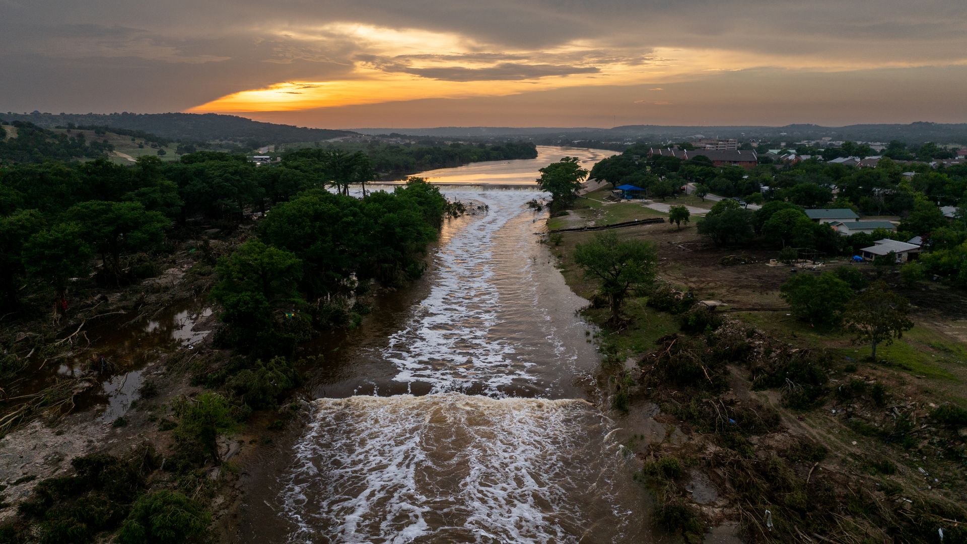 An aerial shot of the Guadalupe River.
