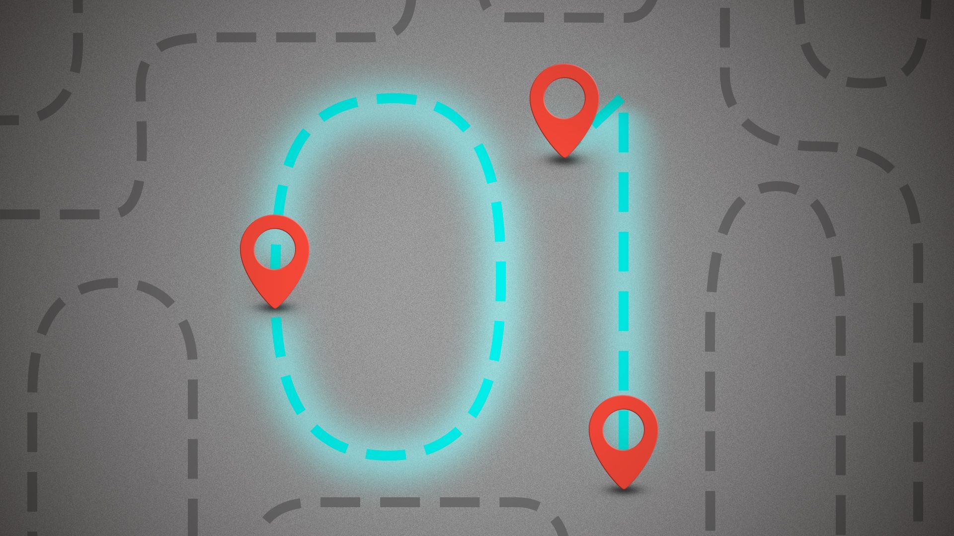 Illustration of a zero and a one created out of dotted lines, with navigation icons highlighting the ends of the numbers. 