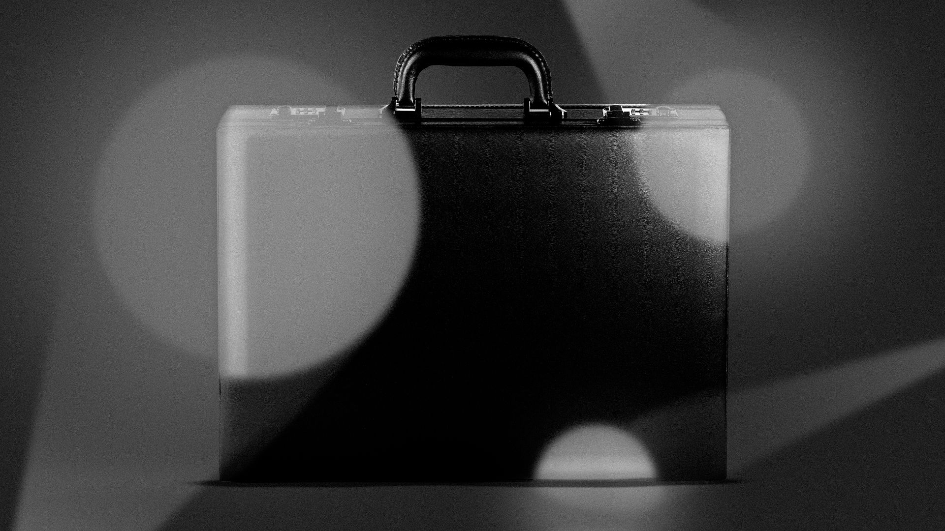 Illustration of a briefcase and spotlights all over it, with the lights revealing a transparent briefcase.