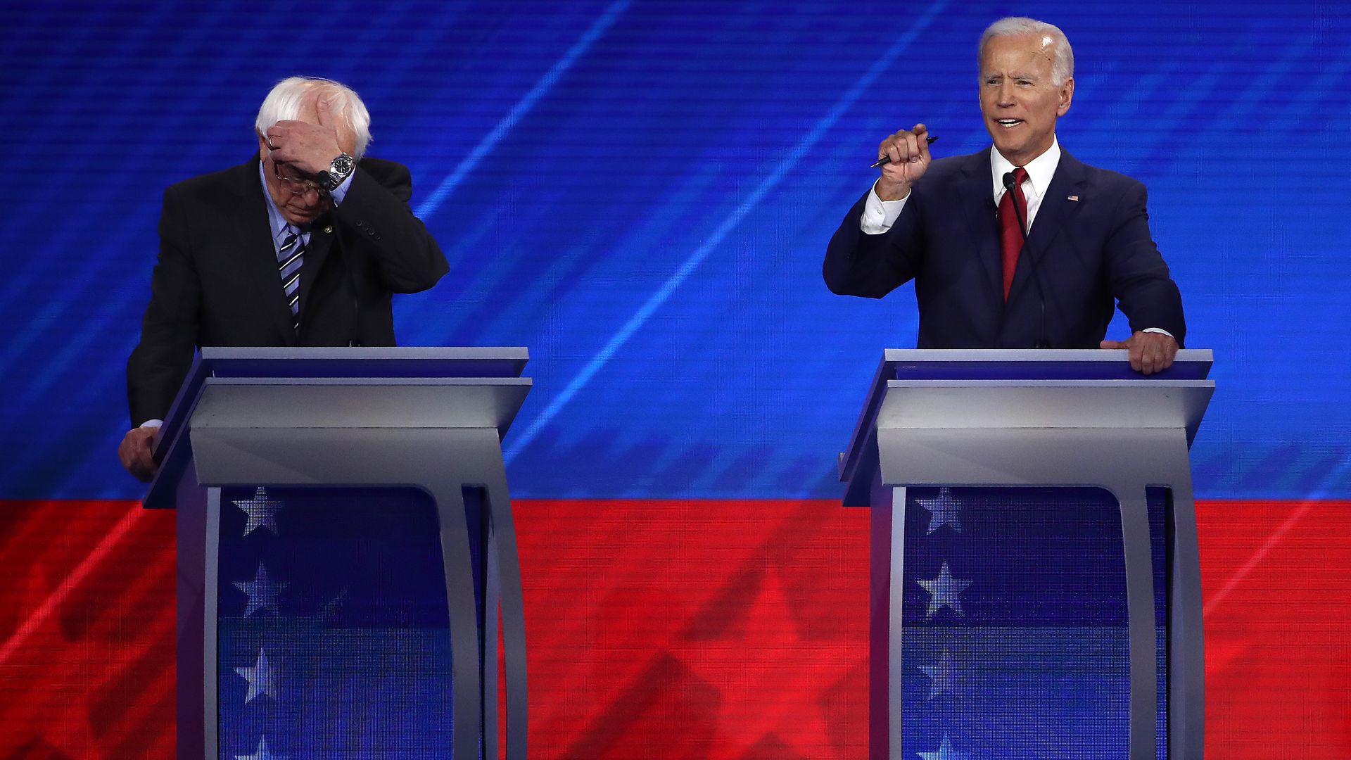 Sen. Bernie Sanders and former Vice President Joe Biden on the debate stage last week.