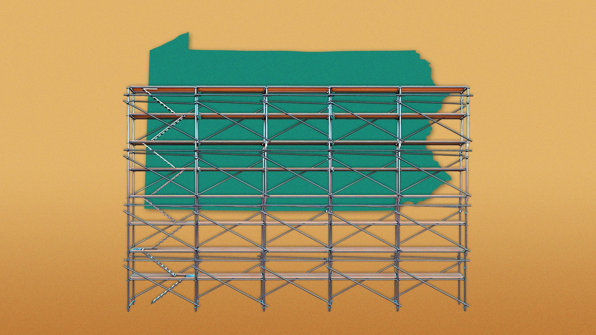 Illustration of the state of PA, with scaffolding.