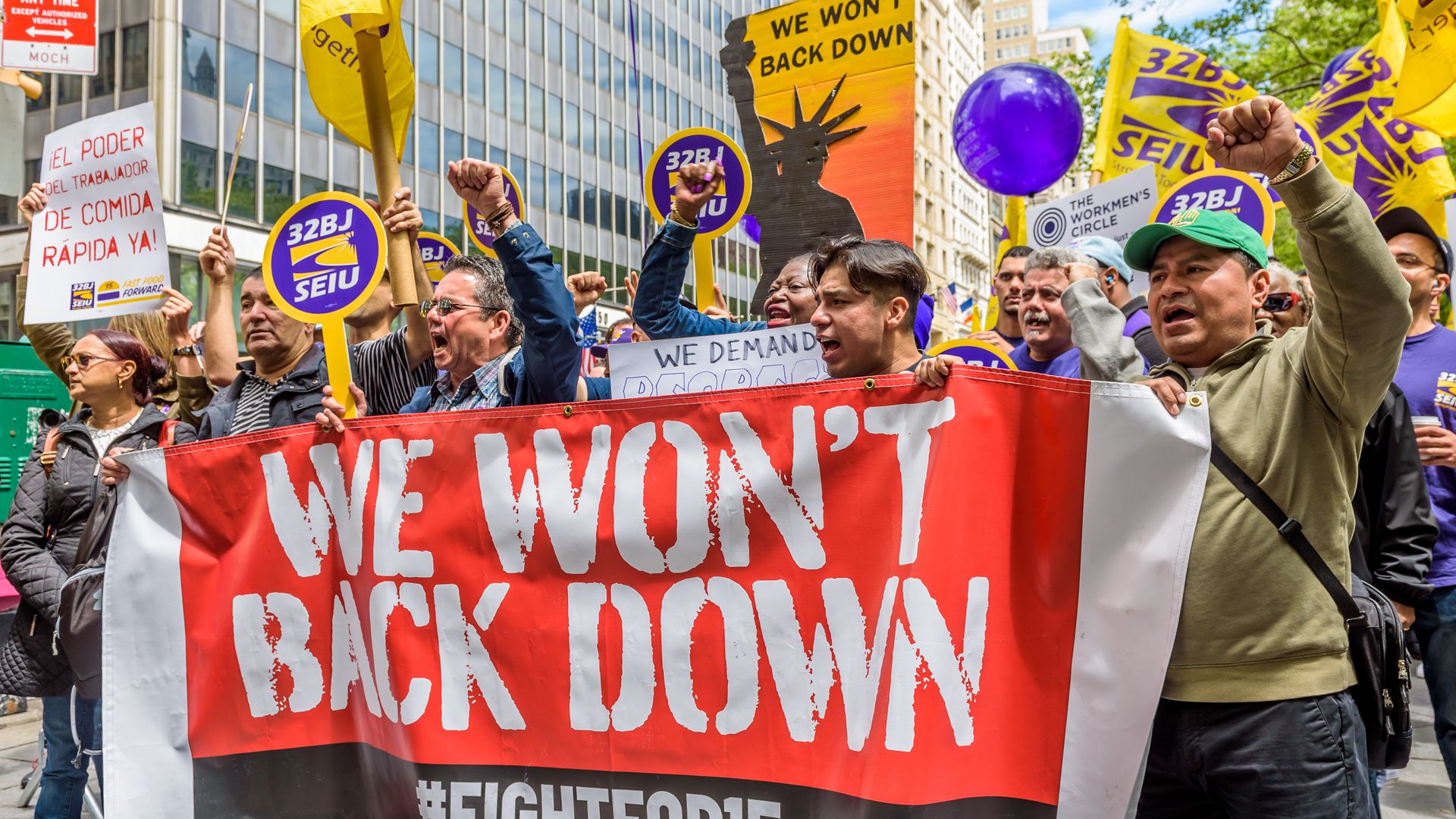 Workers protesting the current minimum wage