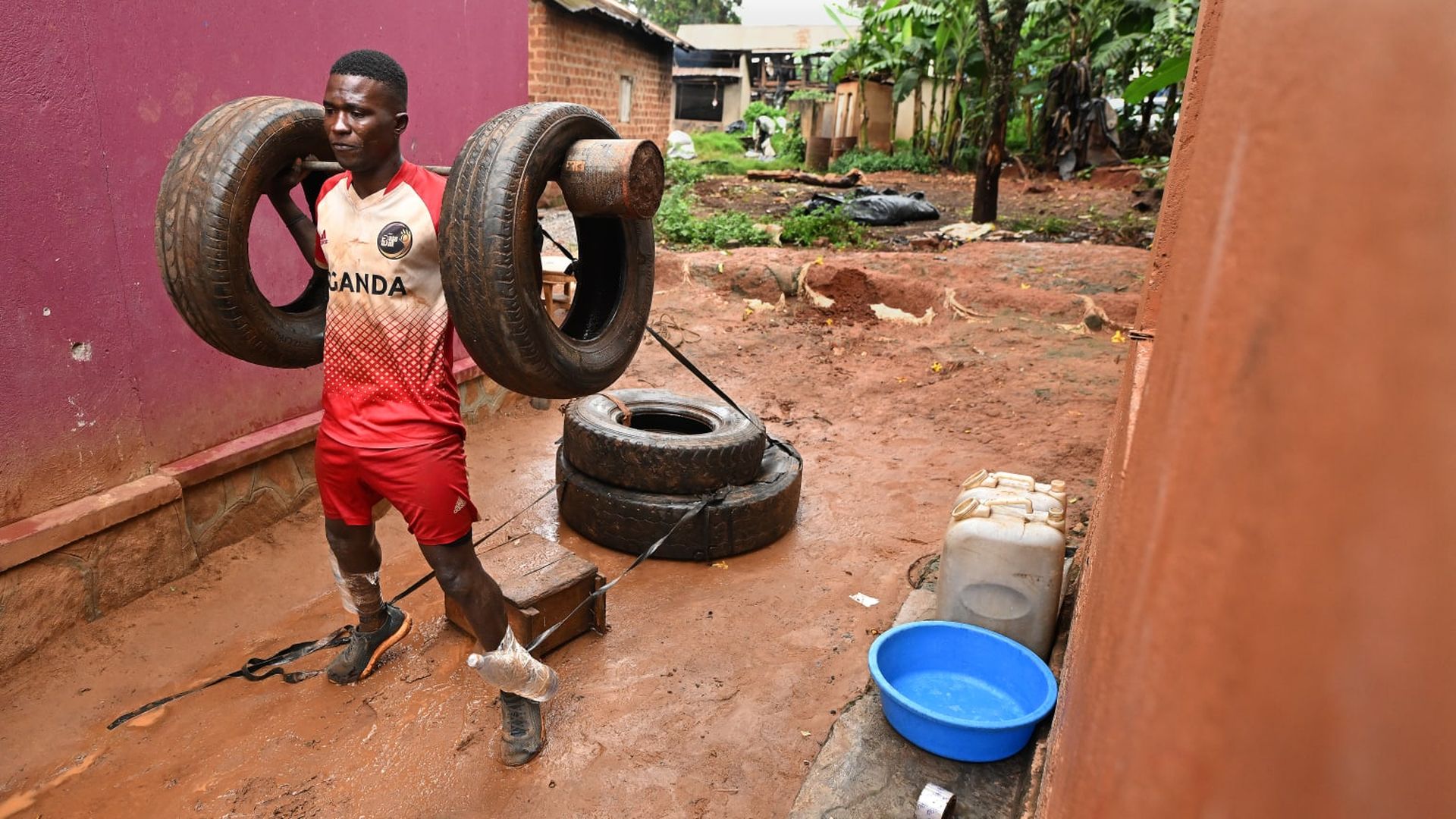 kasumba working out with tires