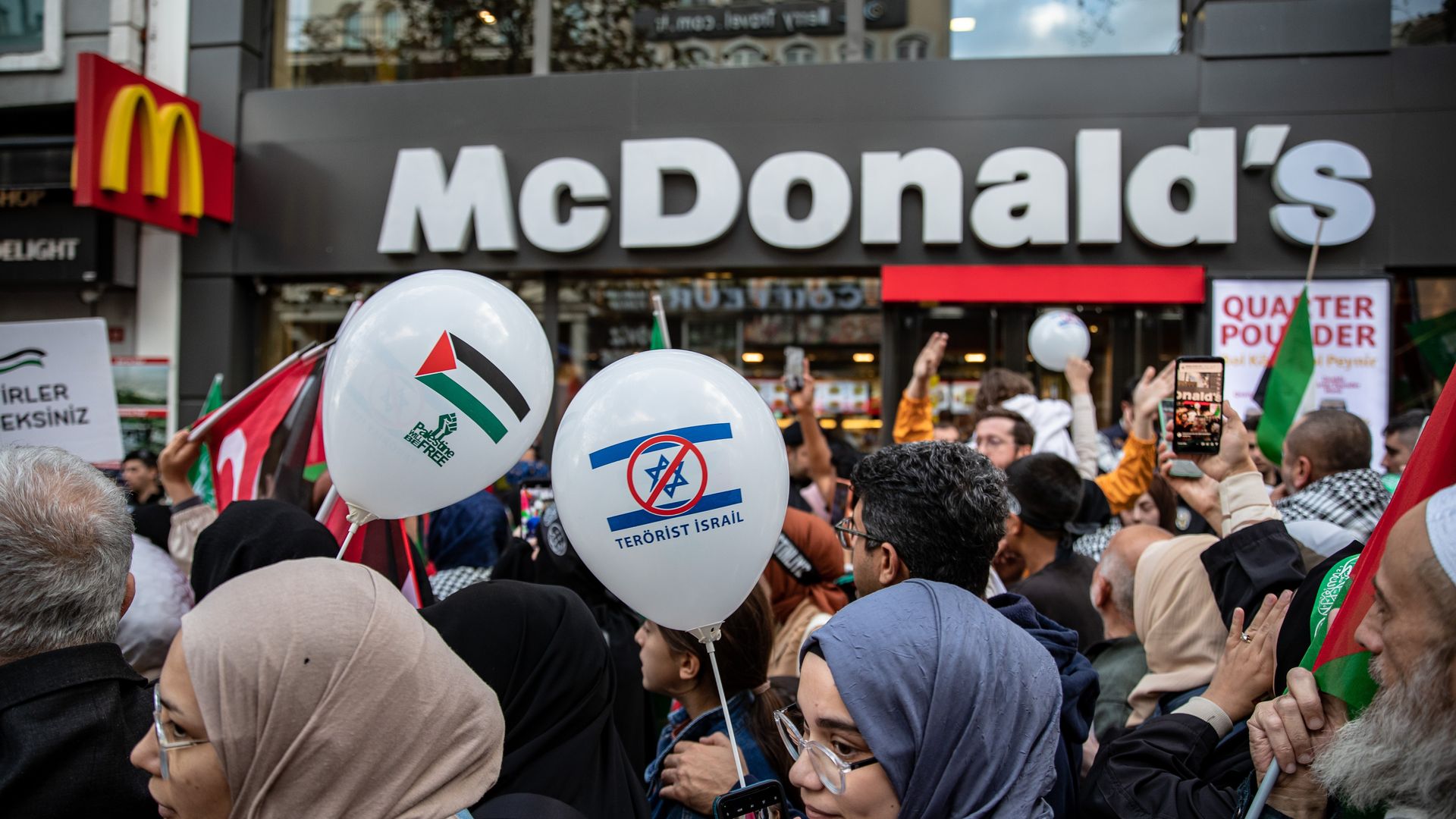 Protesters outside a McDonald's in Turkey