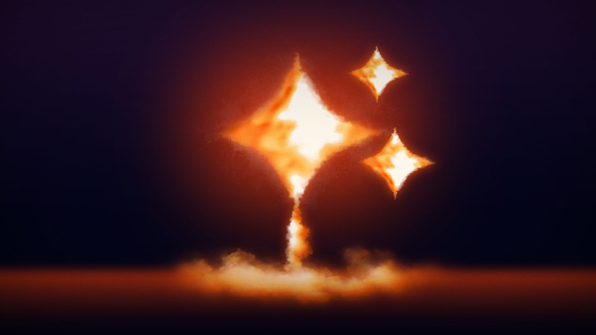 Illustration of an explosion in the shape of the AI symbol.