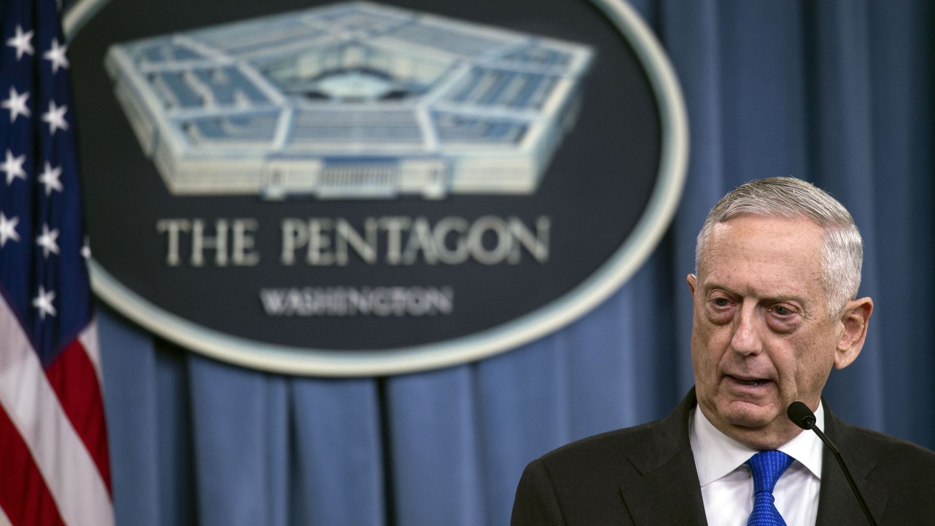 Defense Secretary Jim Mattis holds a press conference at the Pentagon on August 28, 2018.