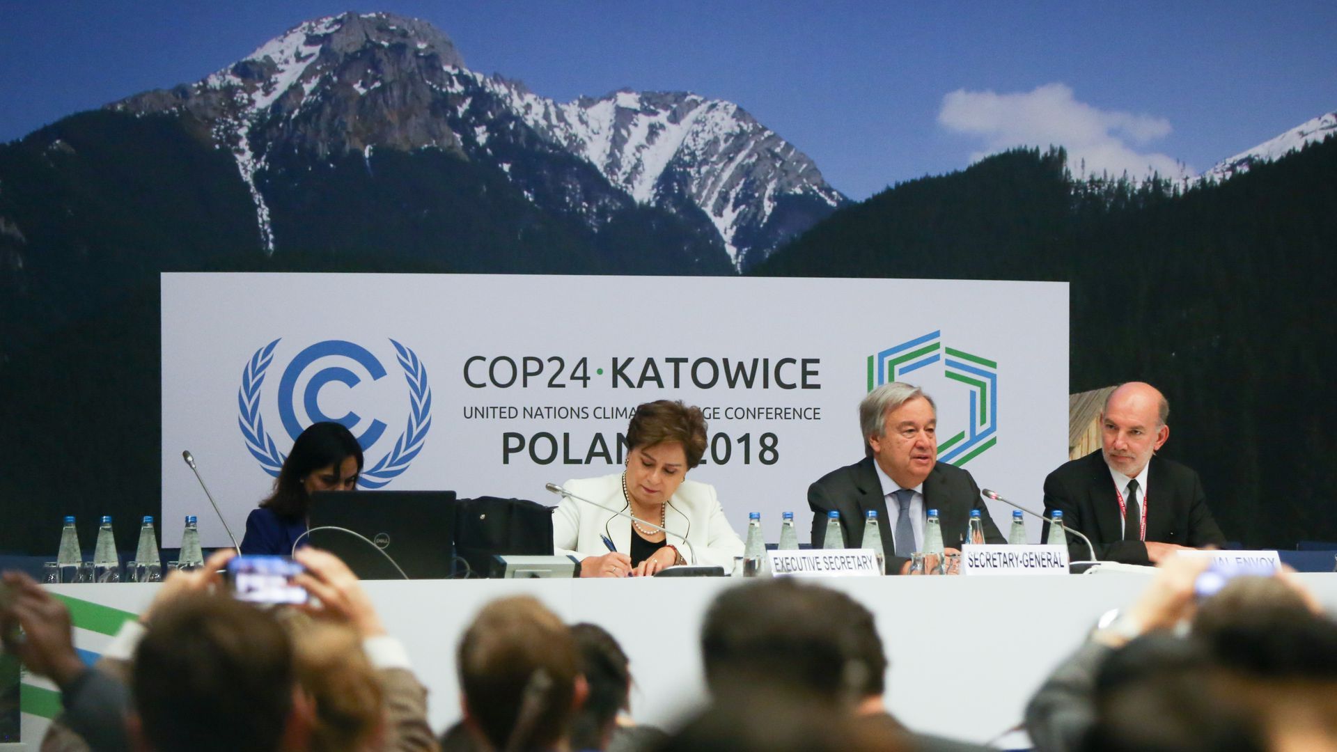 Photo of panel at 2018 UN climate conference in Katowice, Poland.