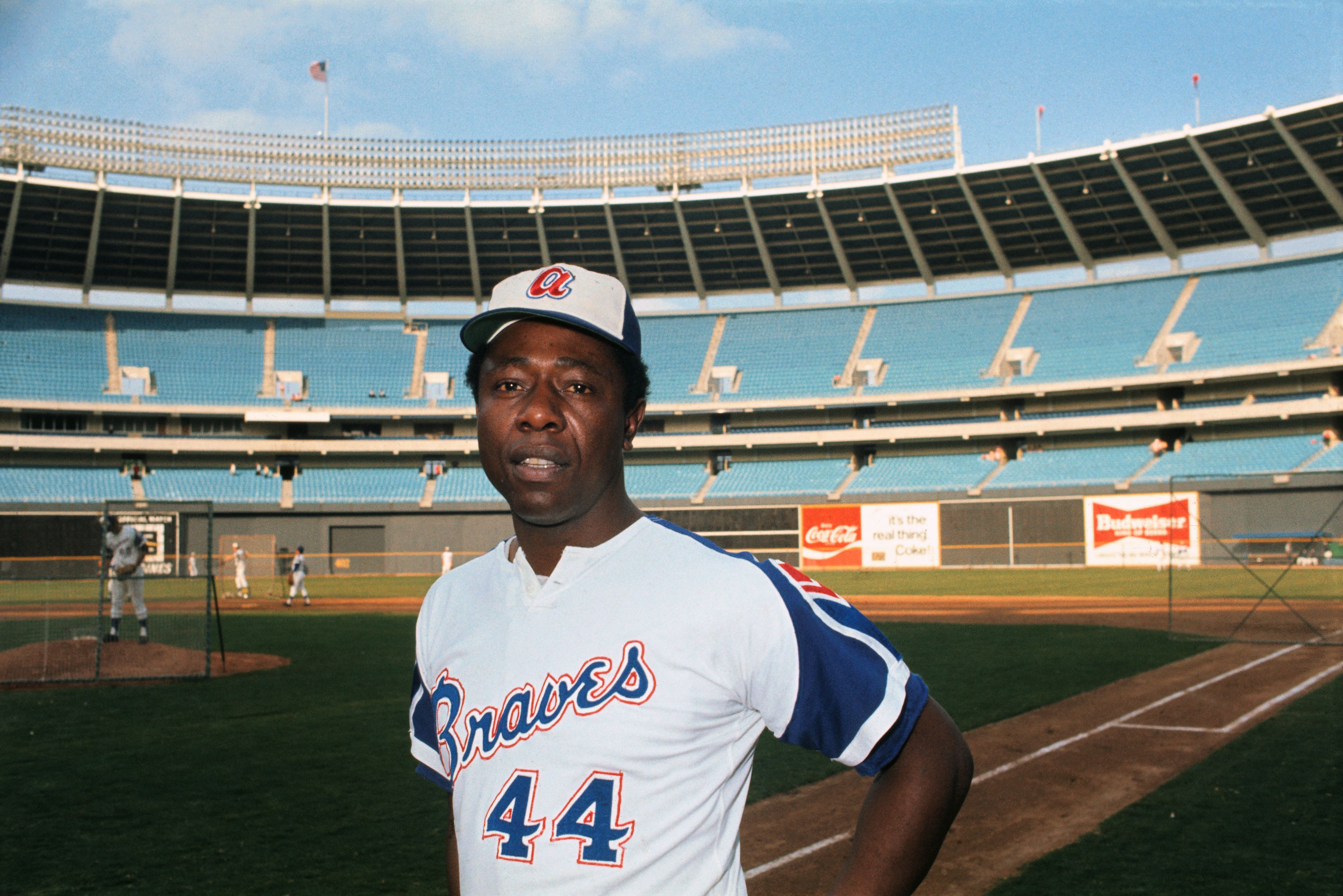 (Original Caption) This is a waist-up portrait of Hank Aaron of the Atlanta Braves baseball team in uniform.
