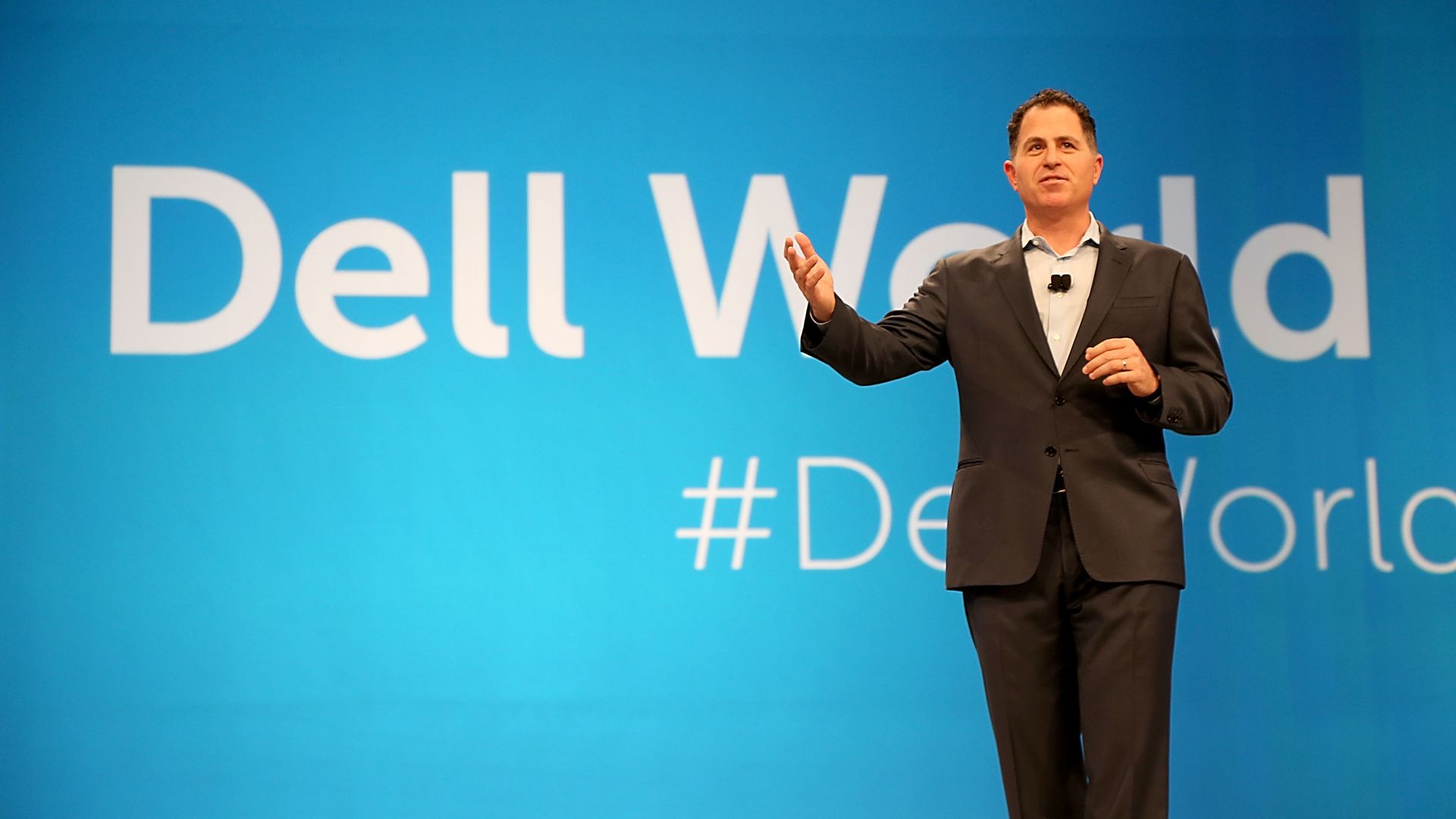 Michael Dell speaking at a company conference.