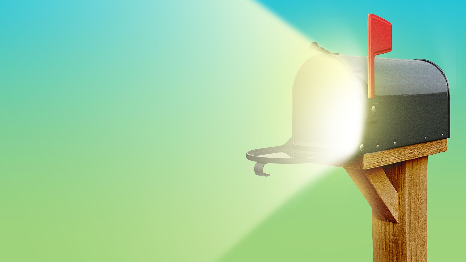 Illustration of an opened mailbox emanating a bright glow from inside. 