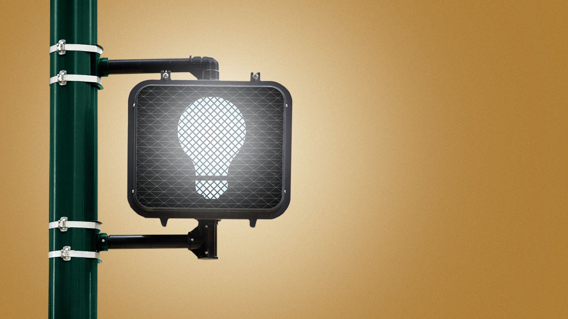 Illustration of a crosswalk light with a light bulb instead of a person walking. 