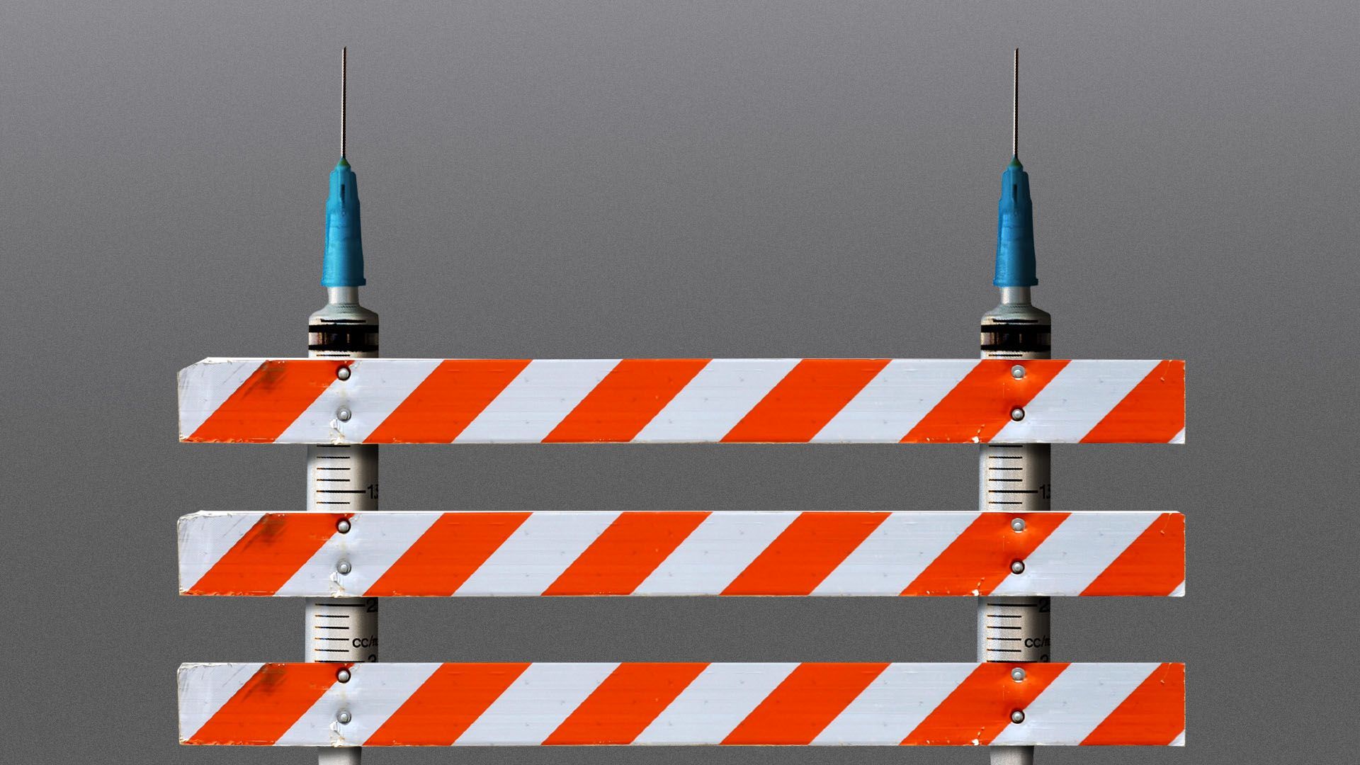 Illustration of a road barricade made out of syringes