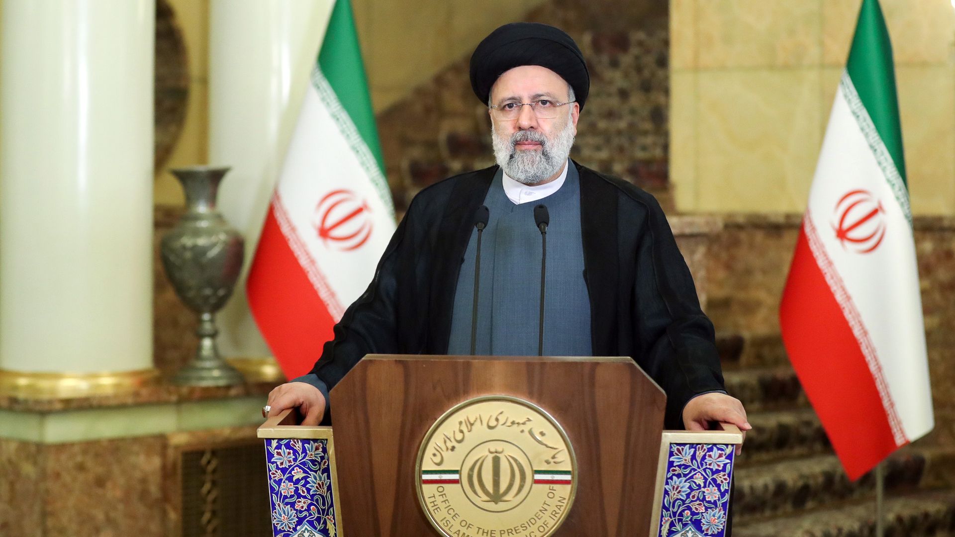 President of Iran Ebrahim Raisi addresses the participants via video conference at the 76th session of United Nations General Assembly, in New York, United States on September 21