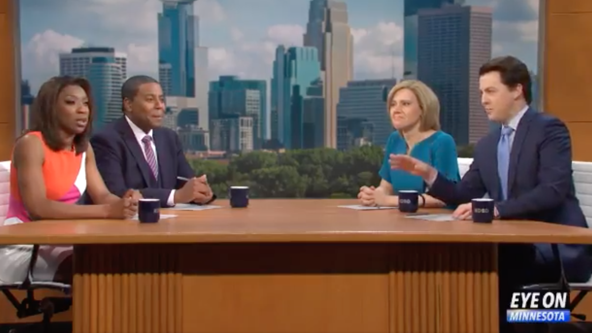 A screenshot of the latest "Saturday Night Live" cold open, satarizing the Derek Chauvin trial with a news program called "Eye on Minnesota"
