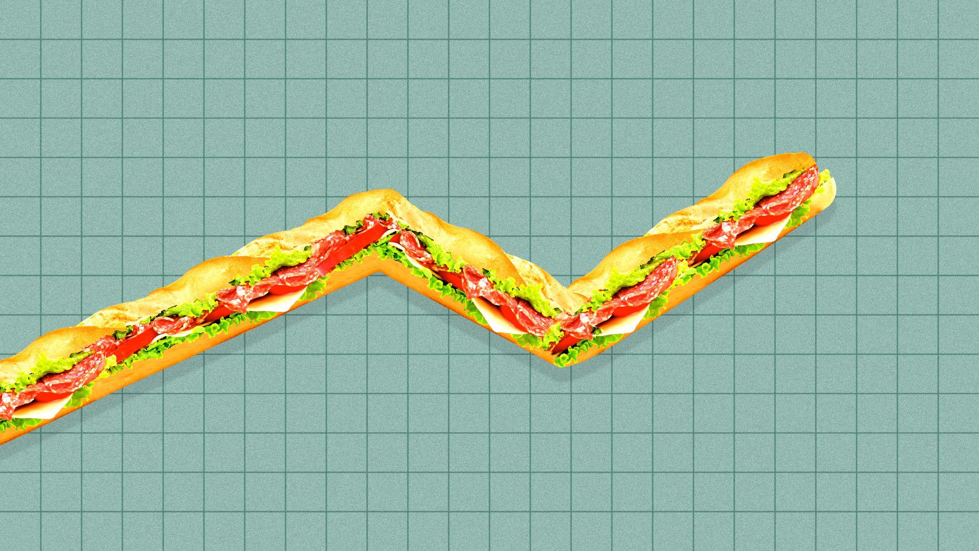 Illustration of a stock chart with the line made out of a hoagie.