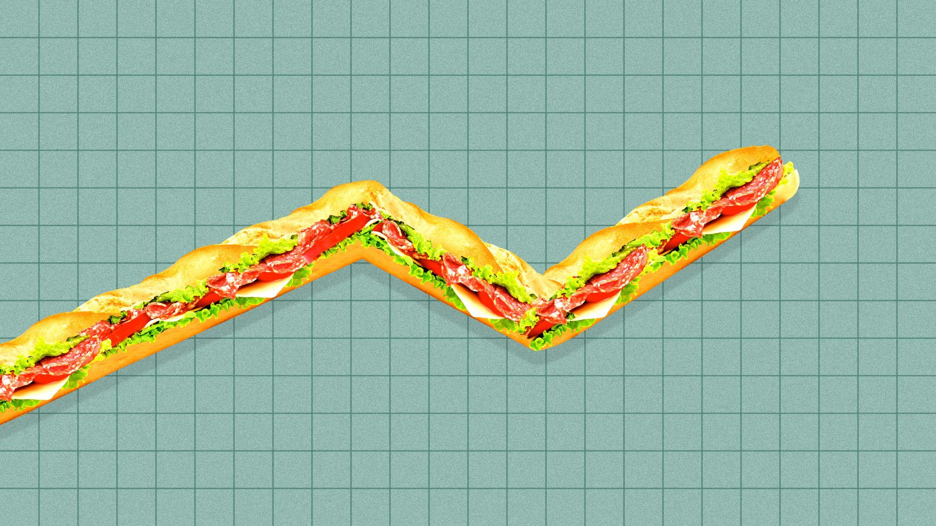 Illustration of a stock chart with the line made out of a hoagie.
