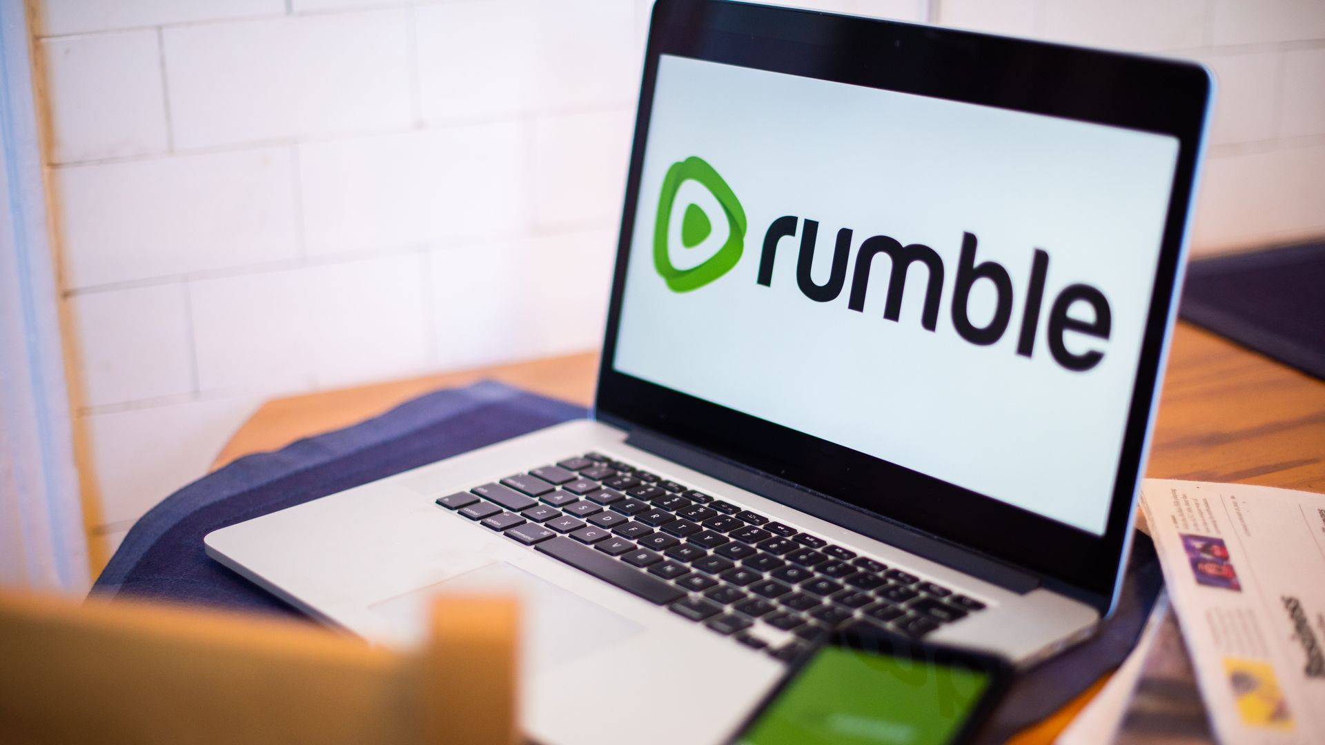 Rumble logo on a computer.