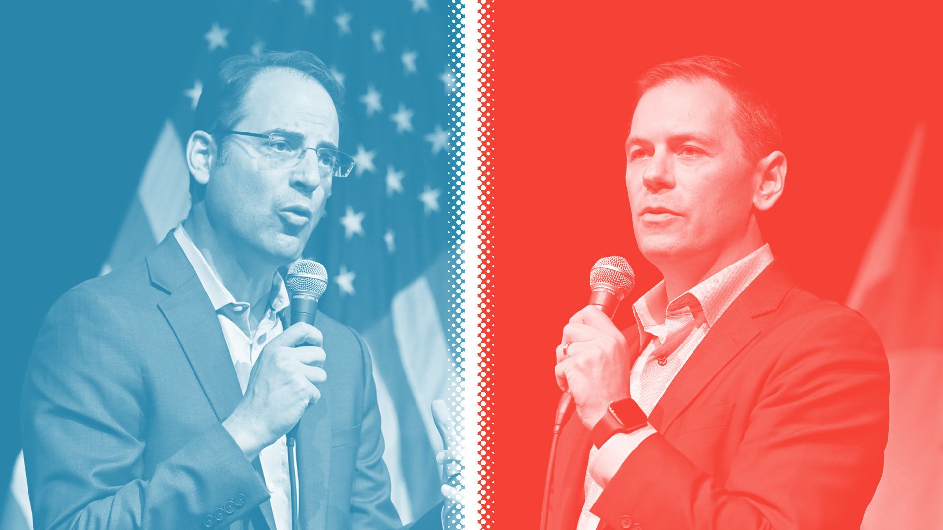 Photo illustration of Incumbent Phil Weiser and John Kellner