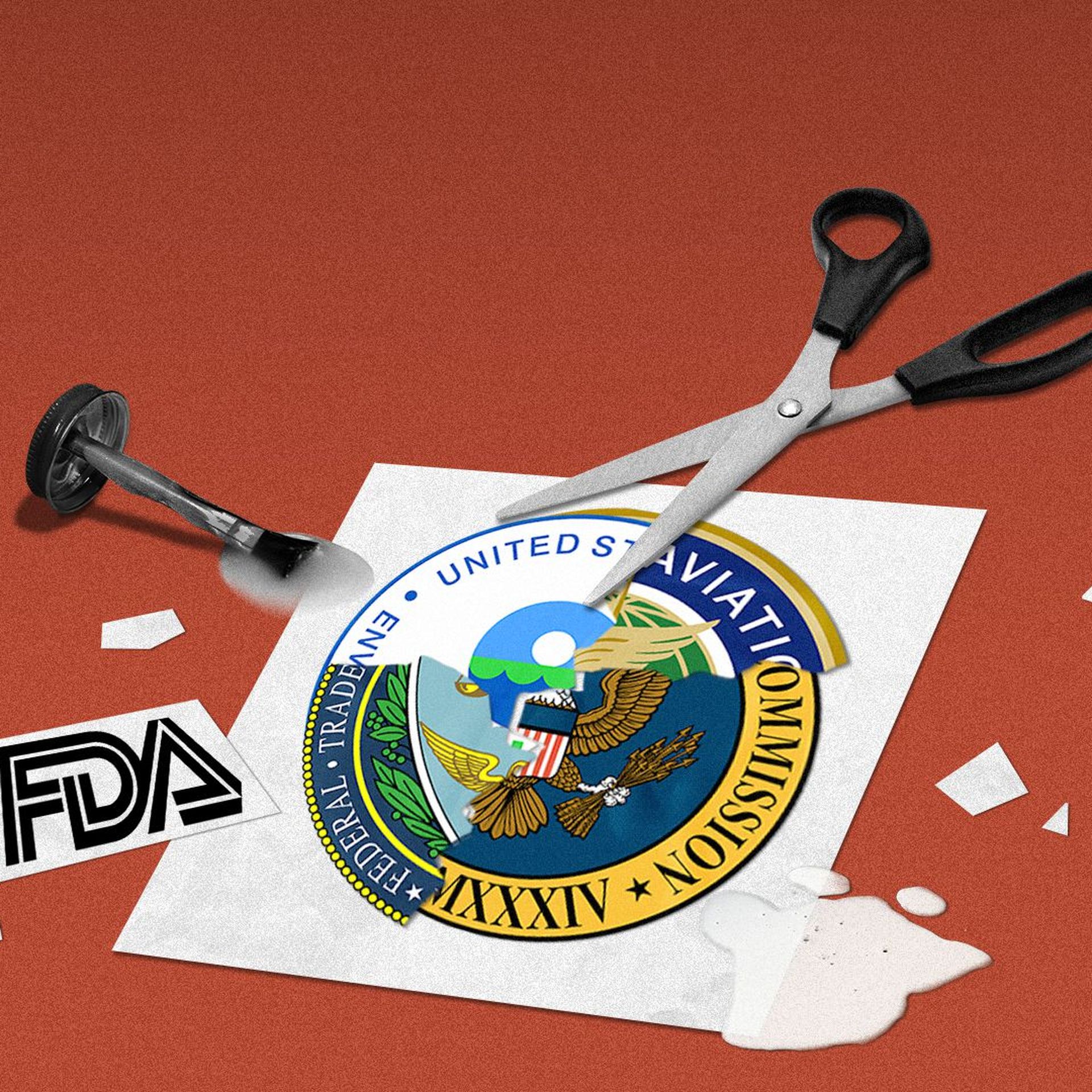 Illustration of U.S. regulatory agency logos cut and pasted together.