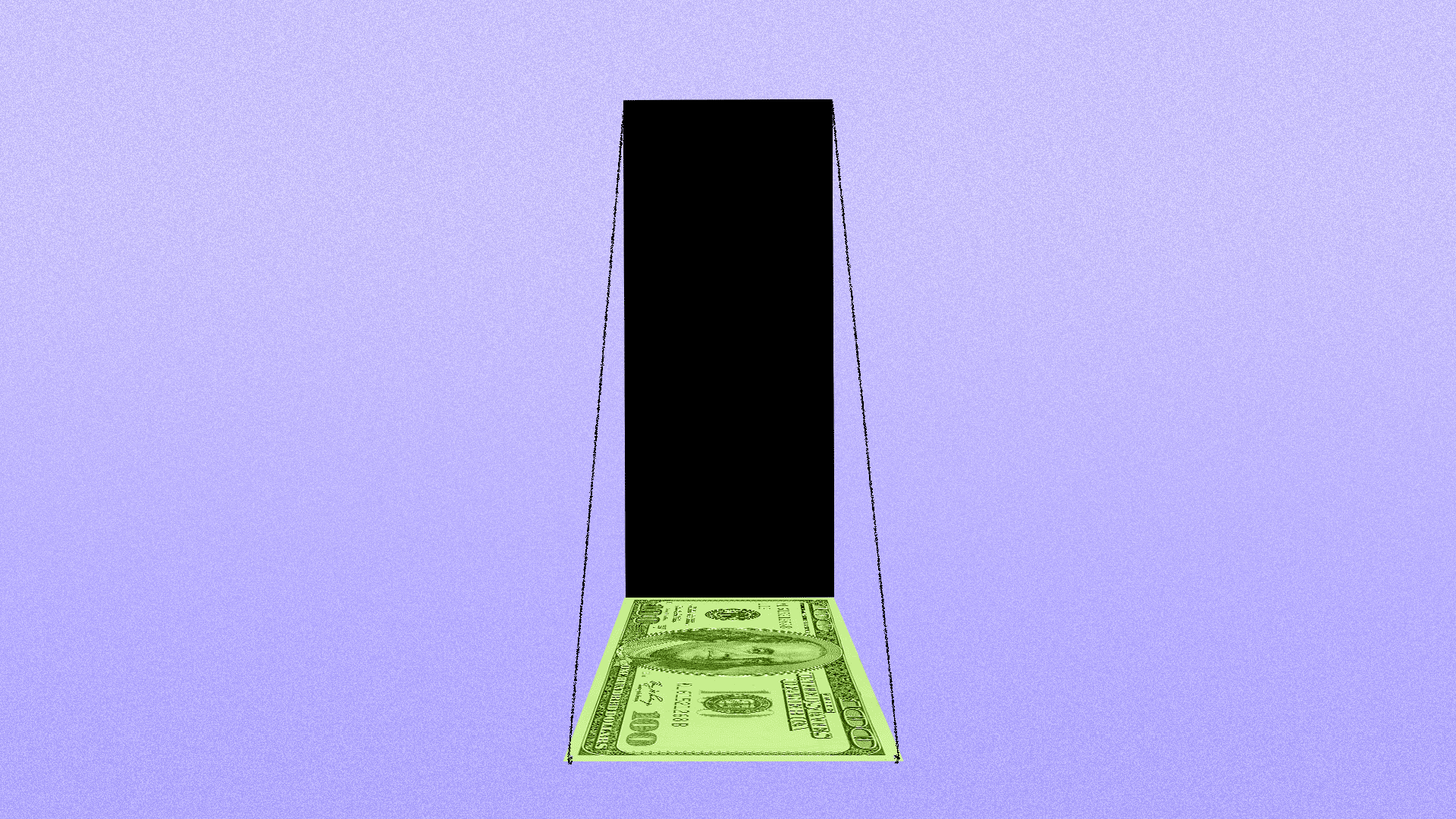 Animated illustration of a drawbridge made out of a hundred dollar note being pulled up.