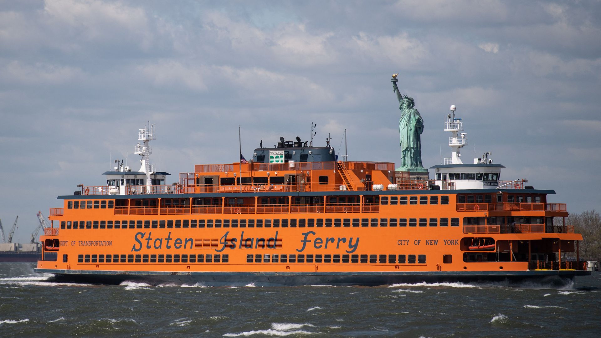 a picture of a Staten Island Ferry in New York Harbor