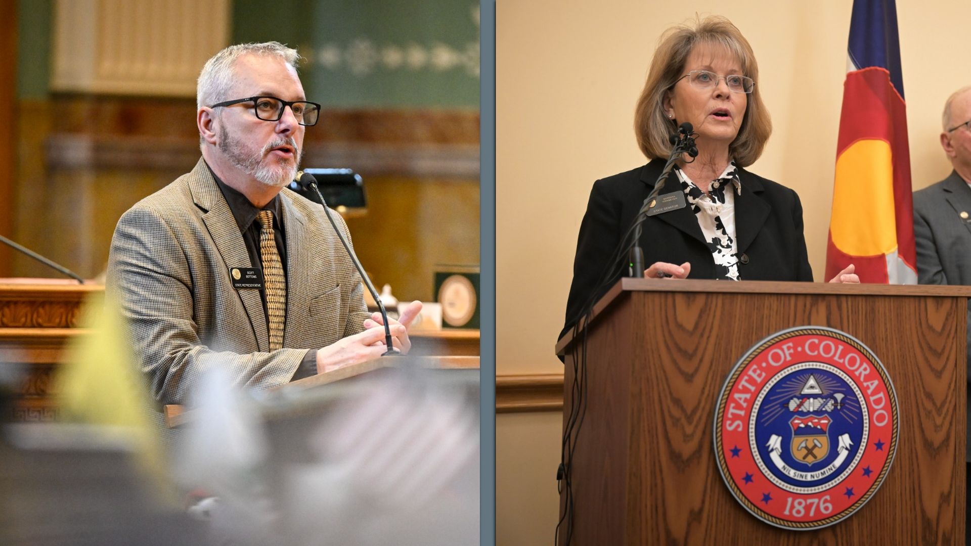 Rep. Scott Bottoms, left, and Sen. Barbara Kirkmeyer, right. Photos: Hyoung Chang/The Denver Post and AAron Ontiveroz/The Denver Post via Getty Images