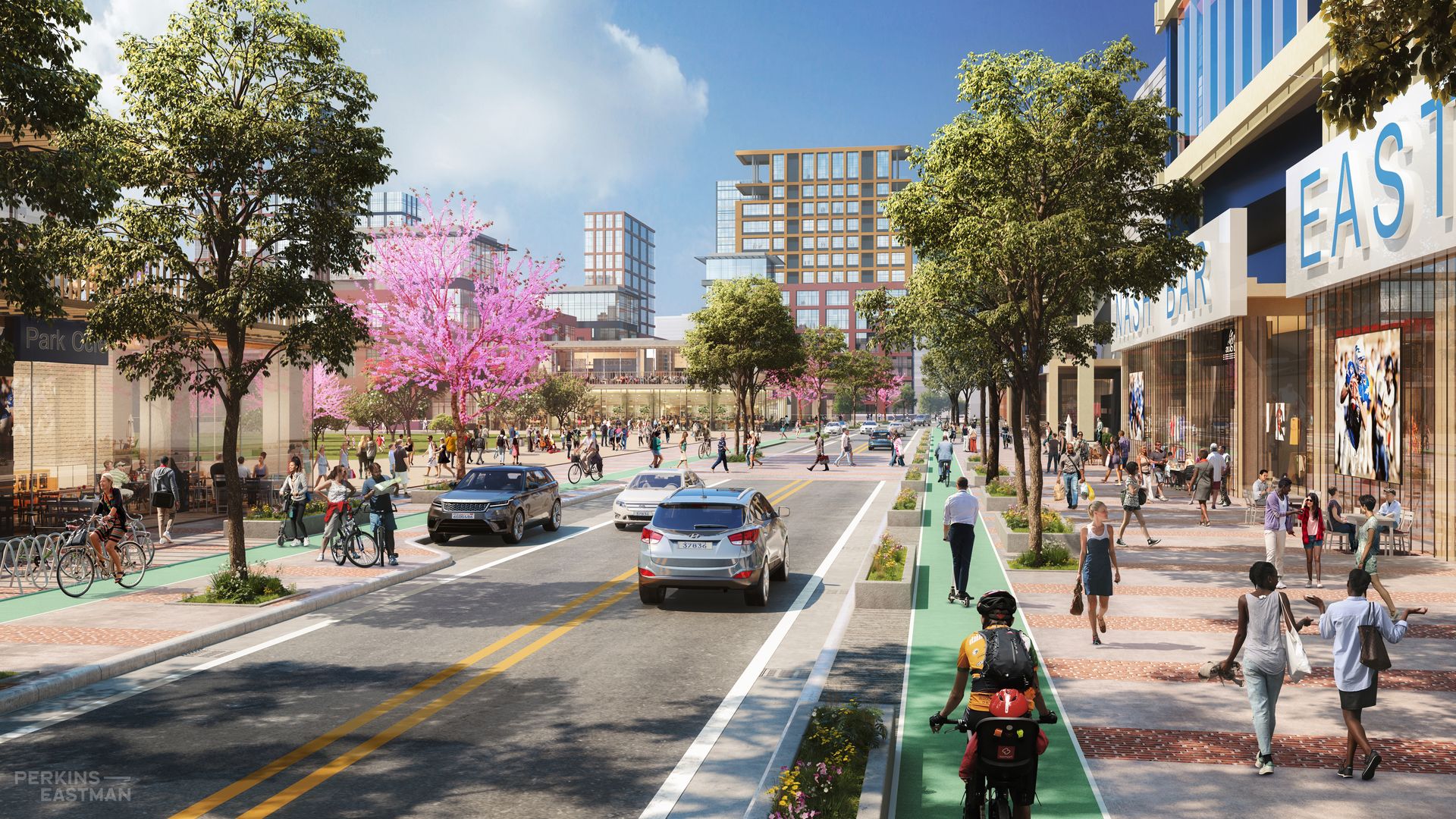 A rendering of the East Bank development