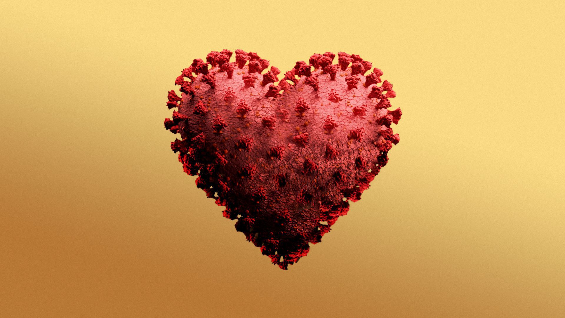 An illustration of a heart with coronaviruses on it.