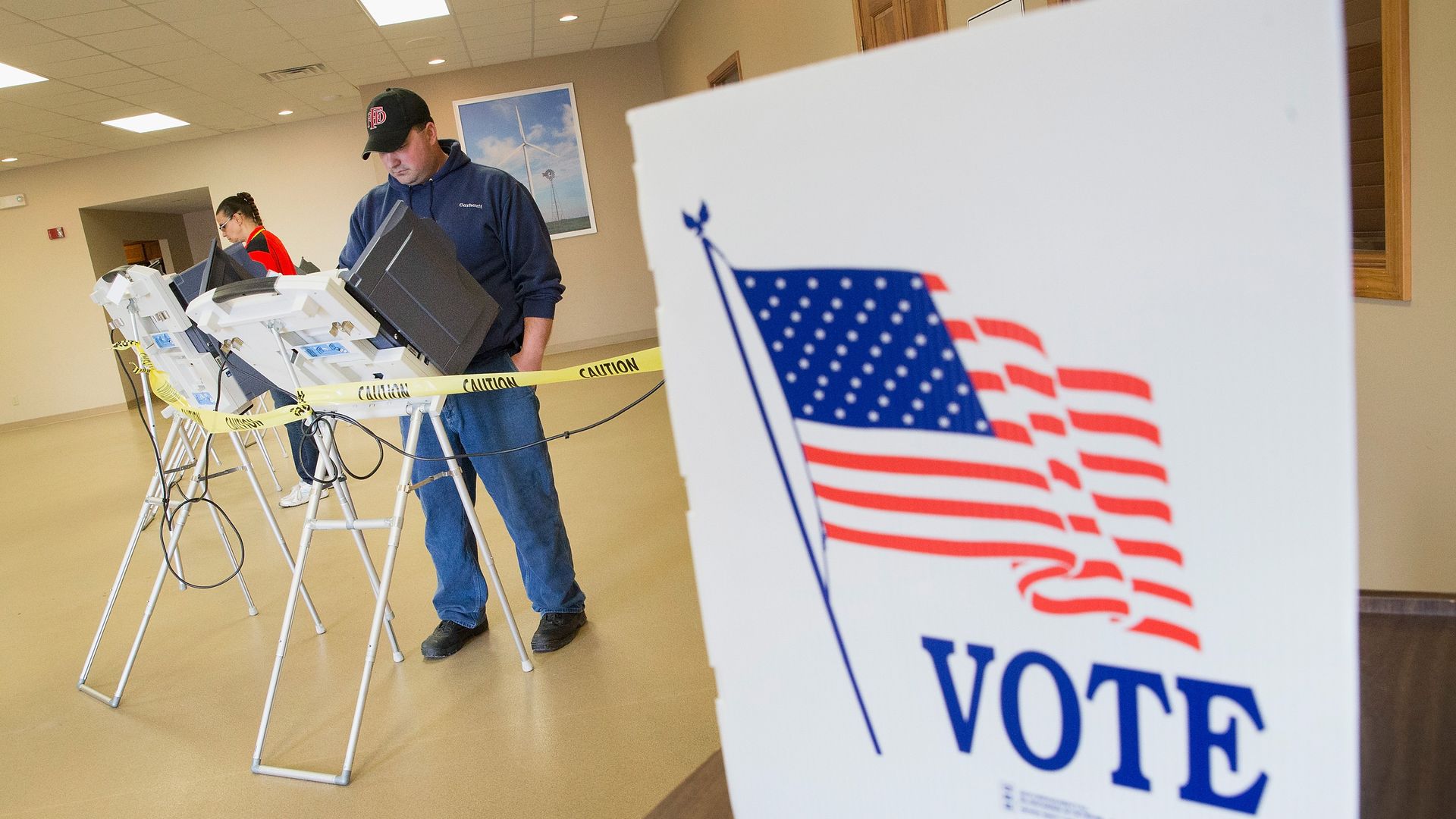 Voters cast their ballots at a polling place in Fowler, Indiana.